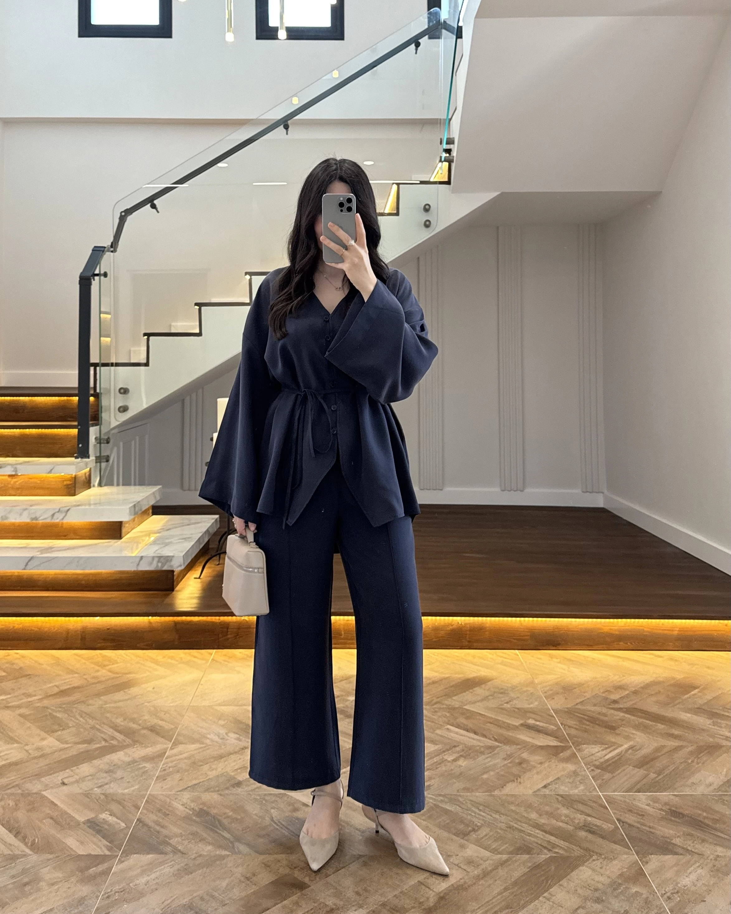 LACİVERT BAĞLAMALI DÜĞMELİ TAKIM -8916