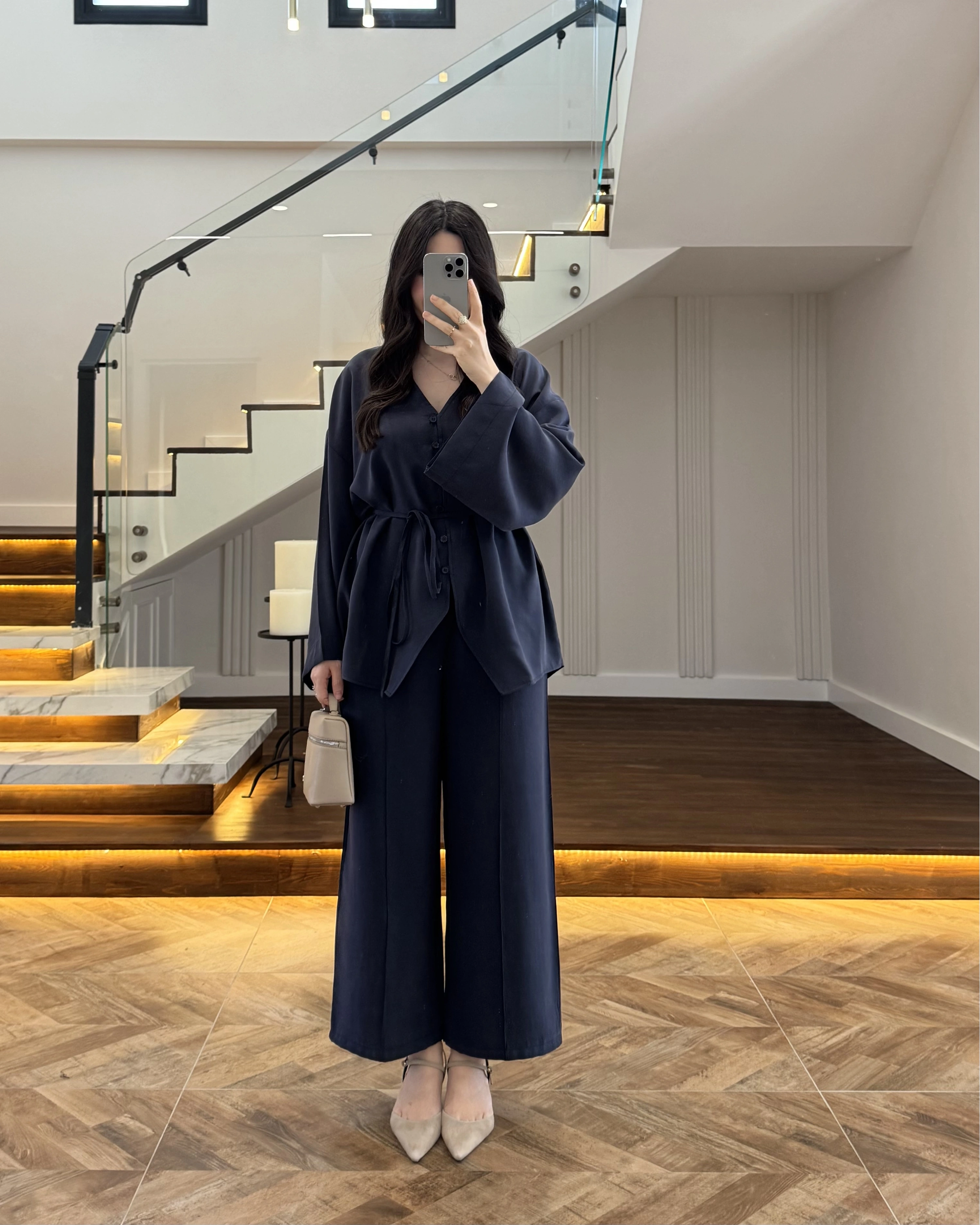 LACİVERT BAĞLAMALI DÜĞMELİ TAKIM -8916