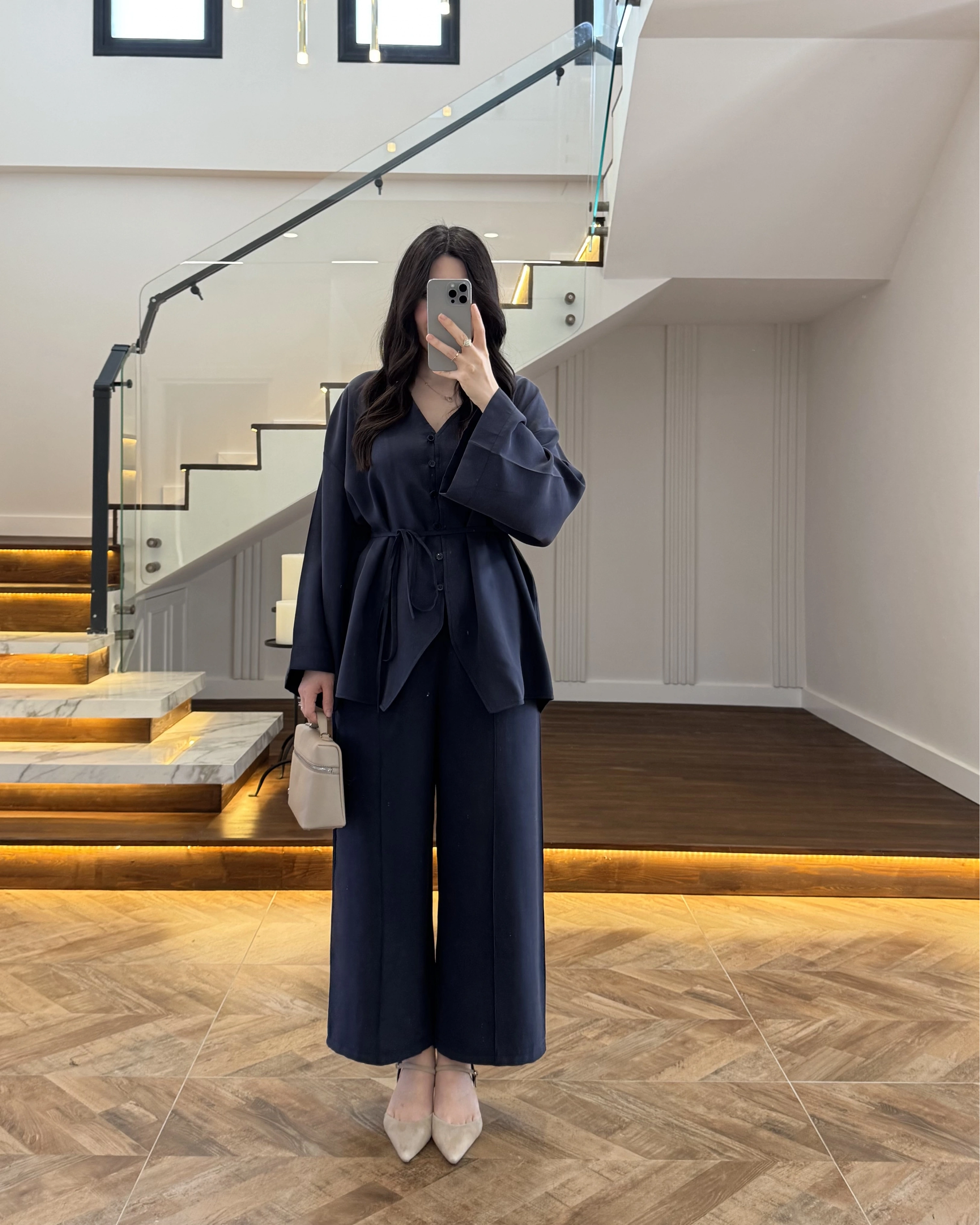 LACİVERT BAĞLAMALI DÜĞMELİ TAKIM -8916