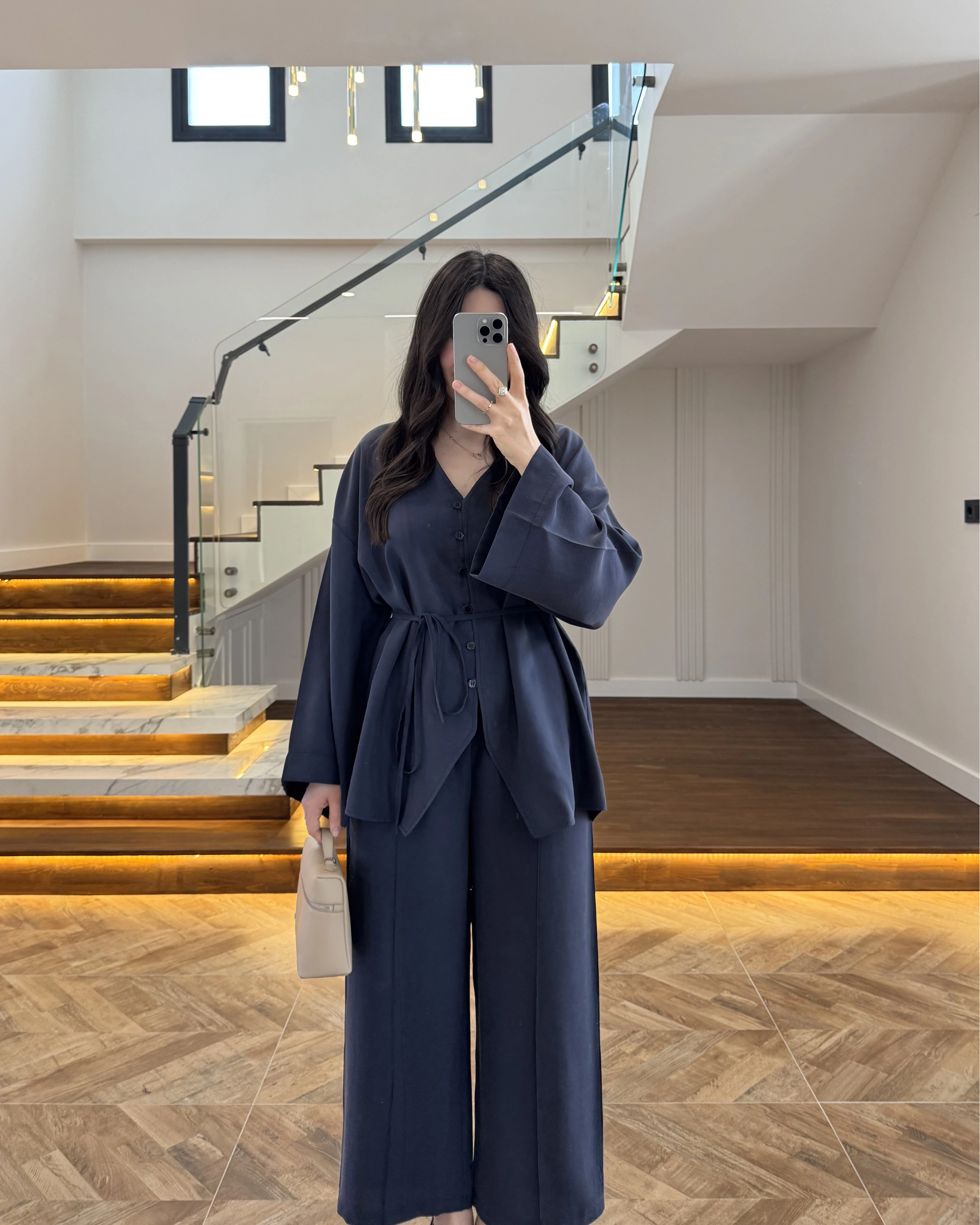 LACİVERT BAĞLAMALI DÜĞMELİ TAKIM -8916