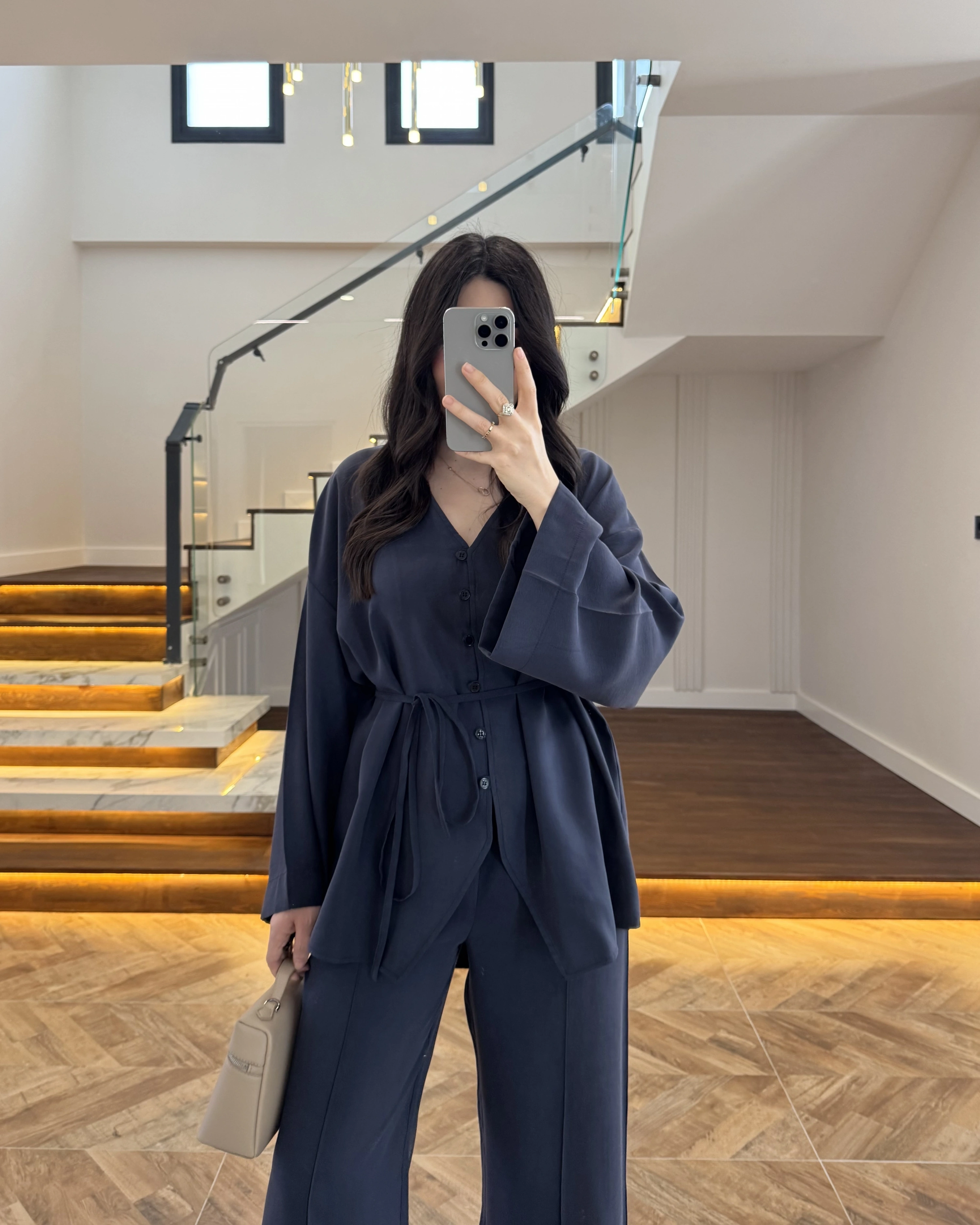 LACİVERT BAĞLAMALI DÜĞMELİ TAKIM -8916