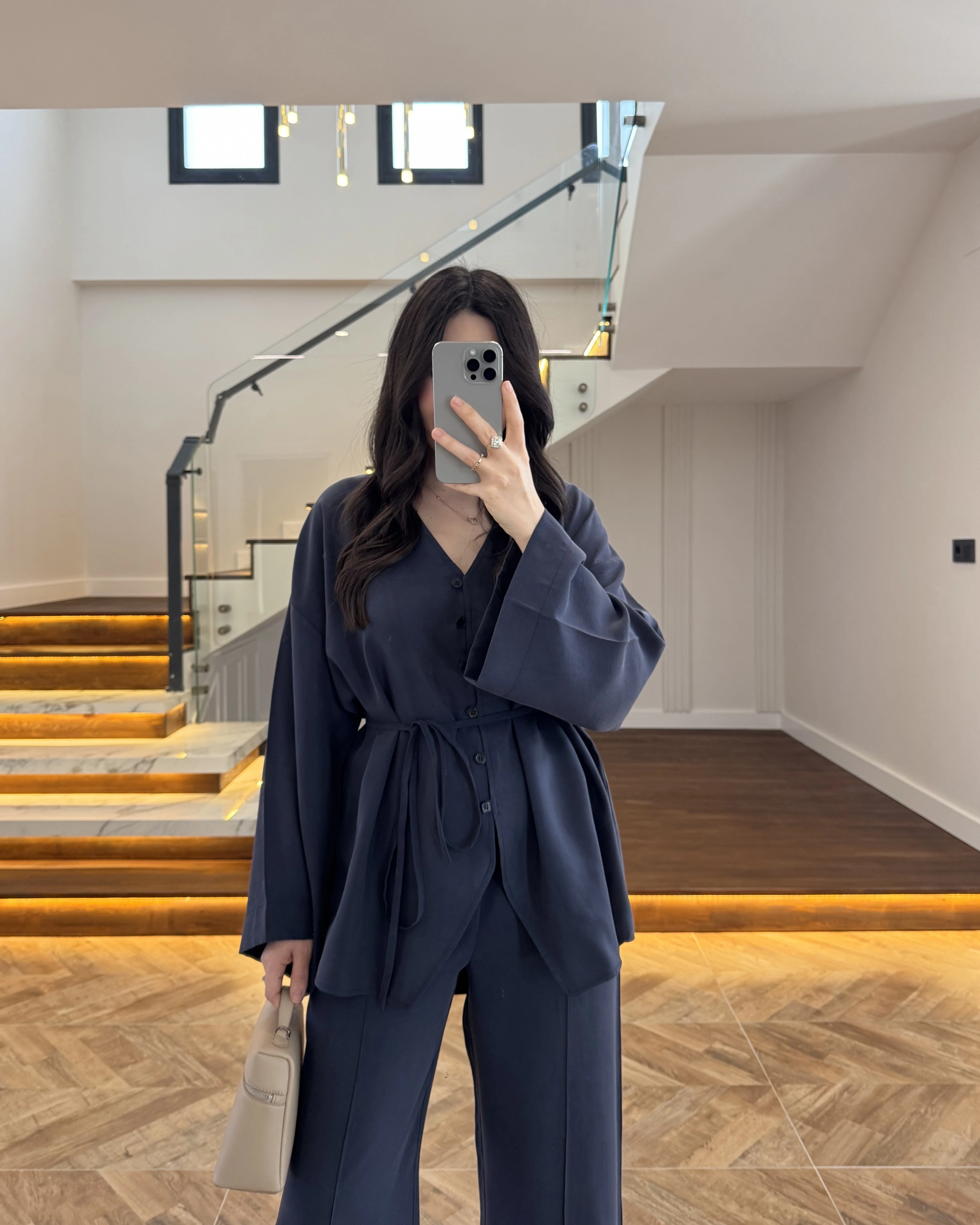 LACİVERT BAĞLAMALI DÜĞMELİ TAKIM -8916