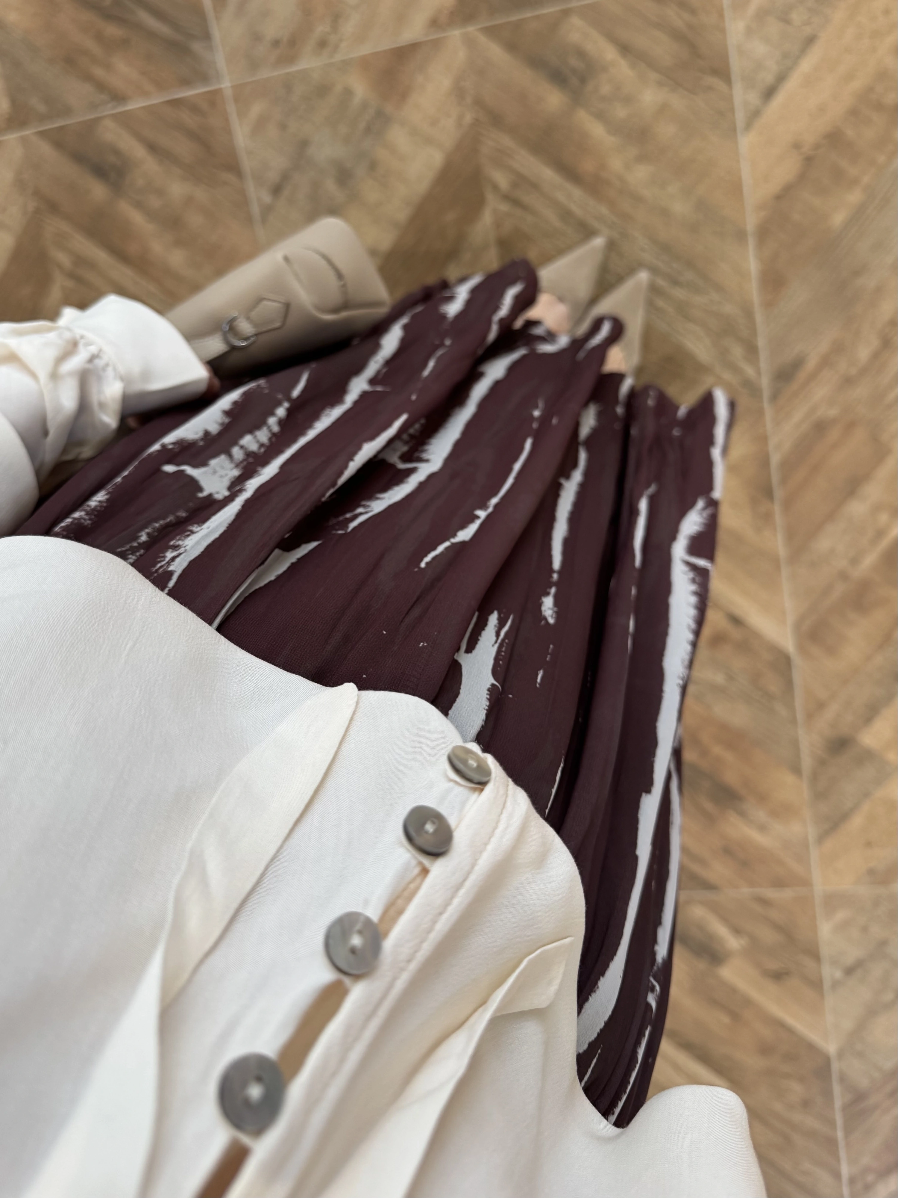 KAHVE PARÇALI ŞİFON ETEK -3369