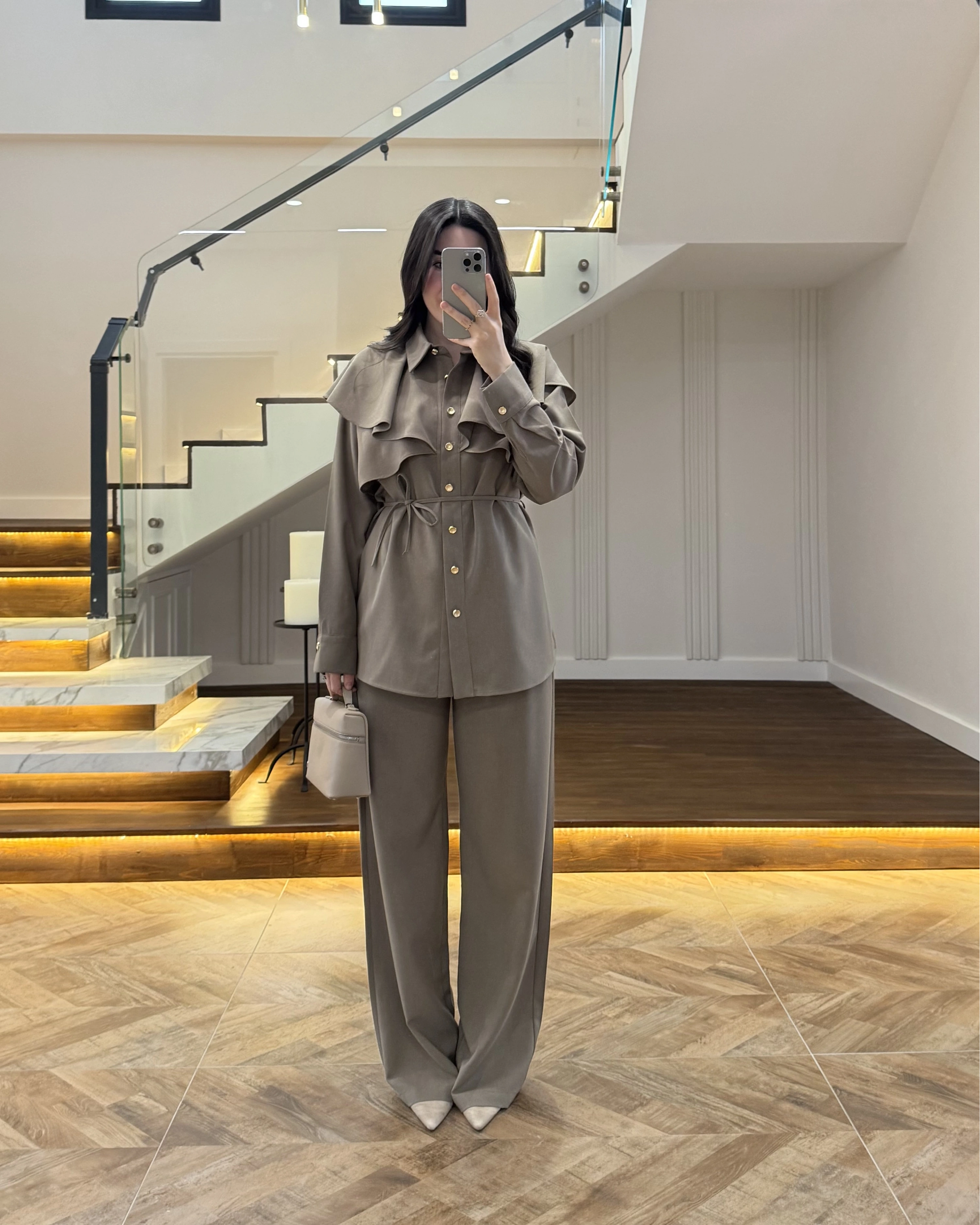 HAKİ PELERİN DETAY TAKIM -8885