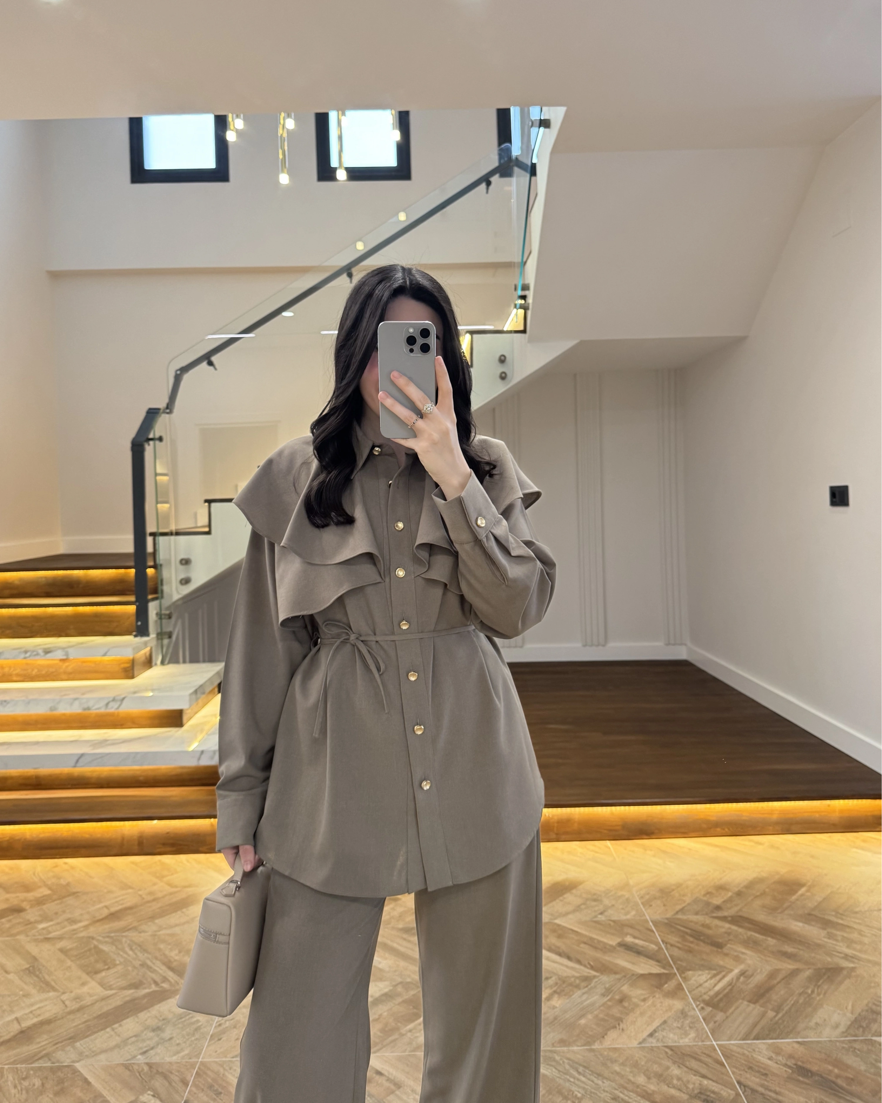 HAKİ PELERİN DETAY TAKIM -8885