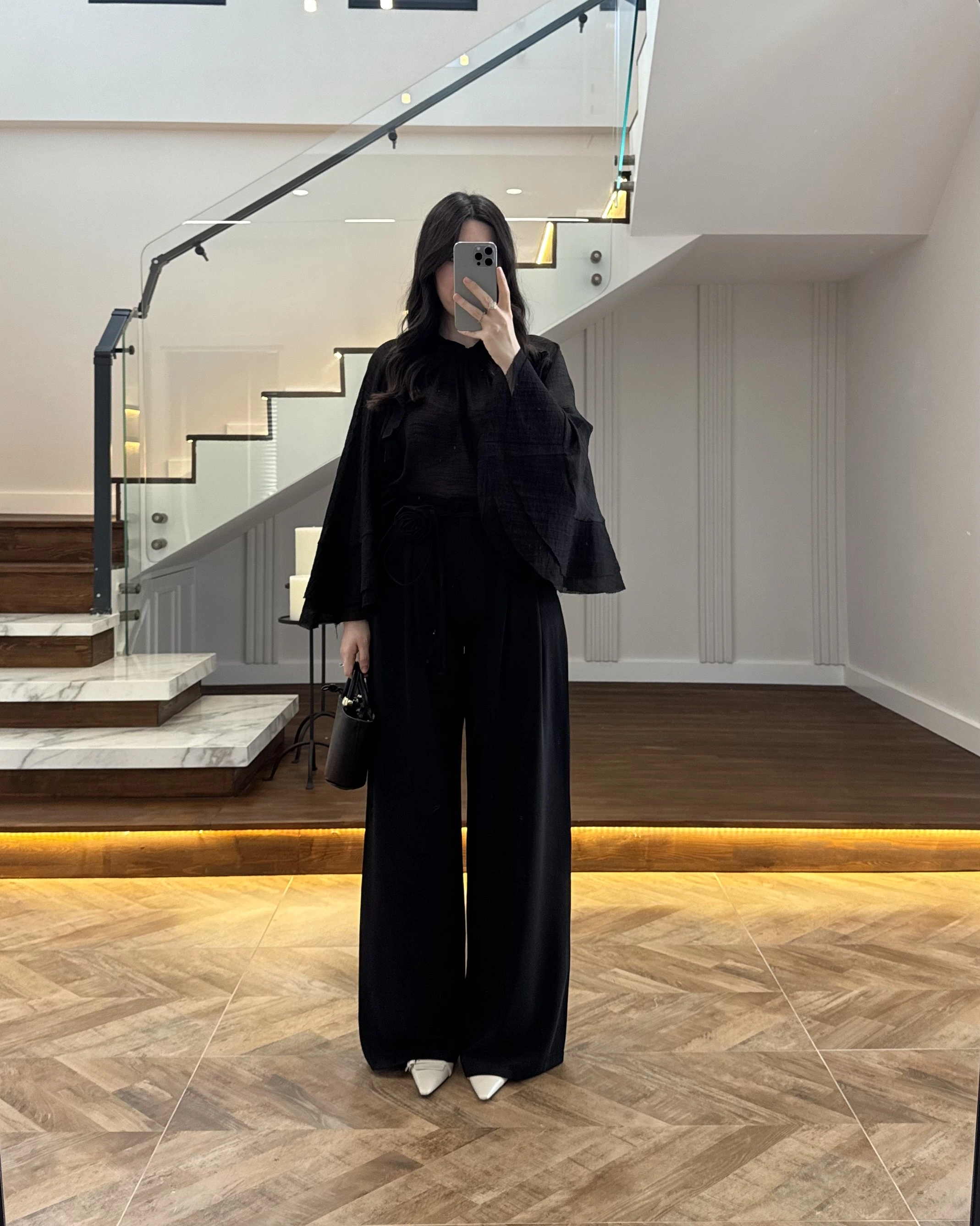 SİYAH GÜL BROŞLU PALAZZO PANTOLON-3902