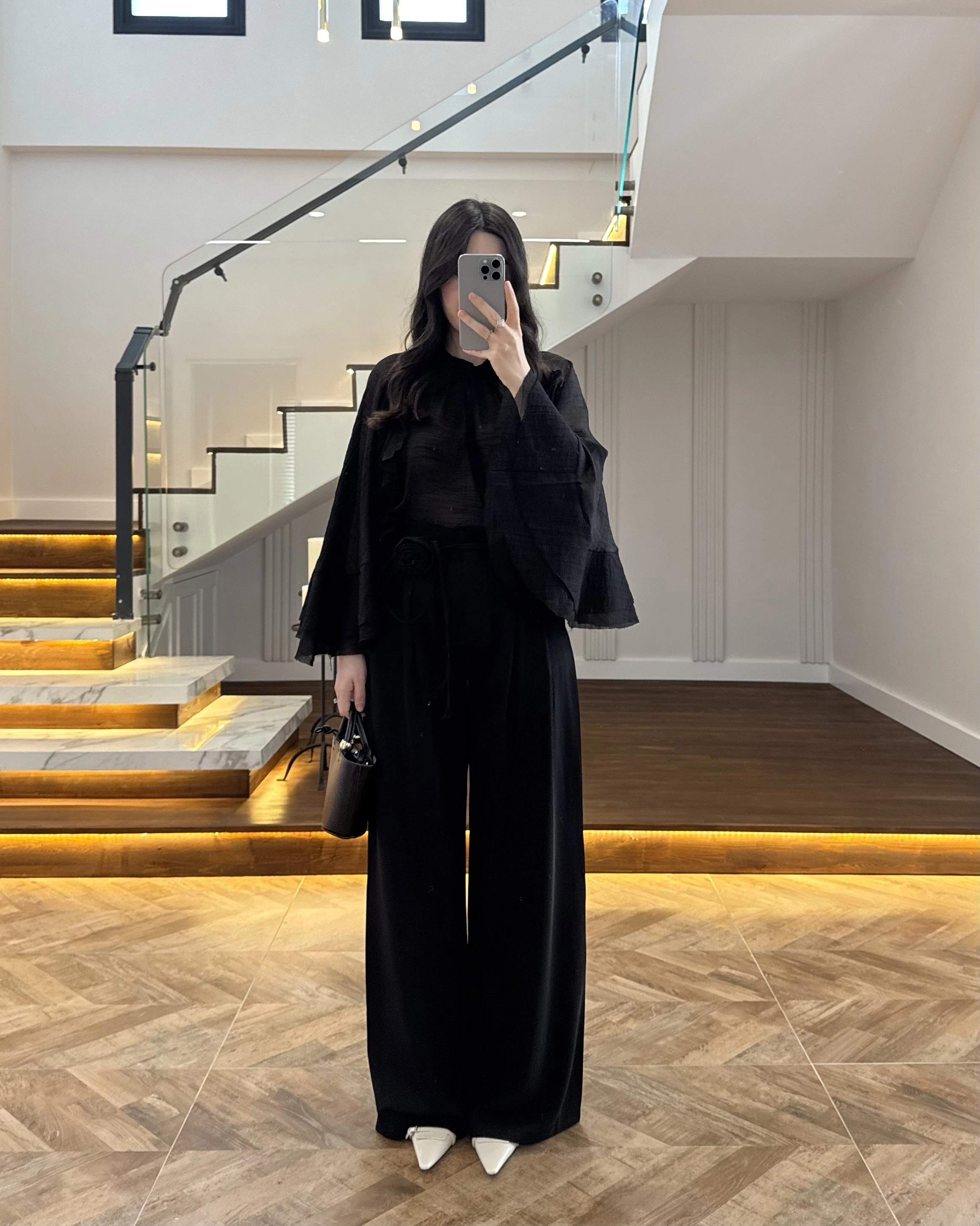 SİYAH GÜL BROŞLU PALAZZO PANTOLON-3902