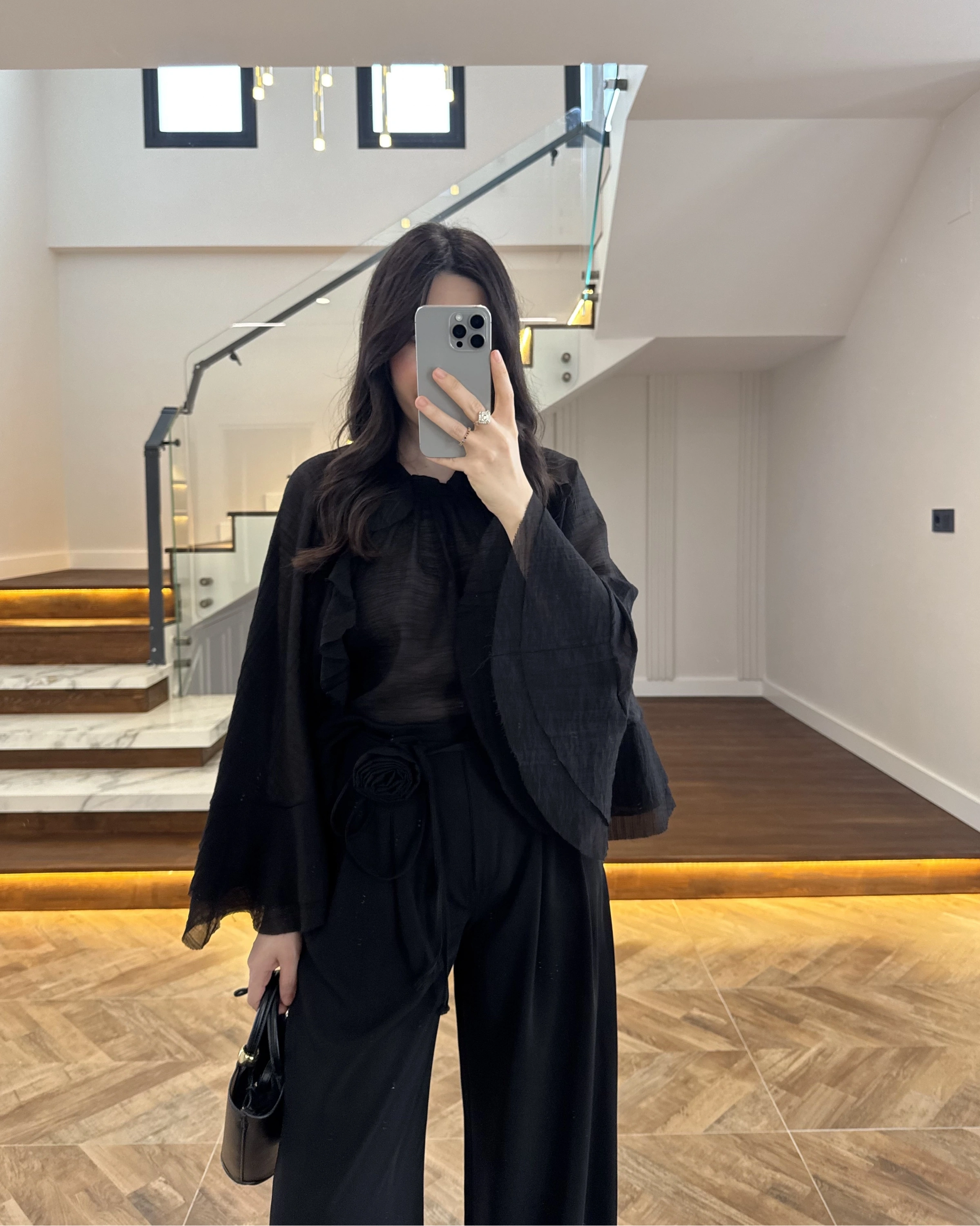 SİYAH GÜL BROŞLU PALAZZO PANTOLON-3902