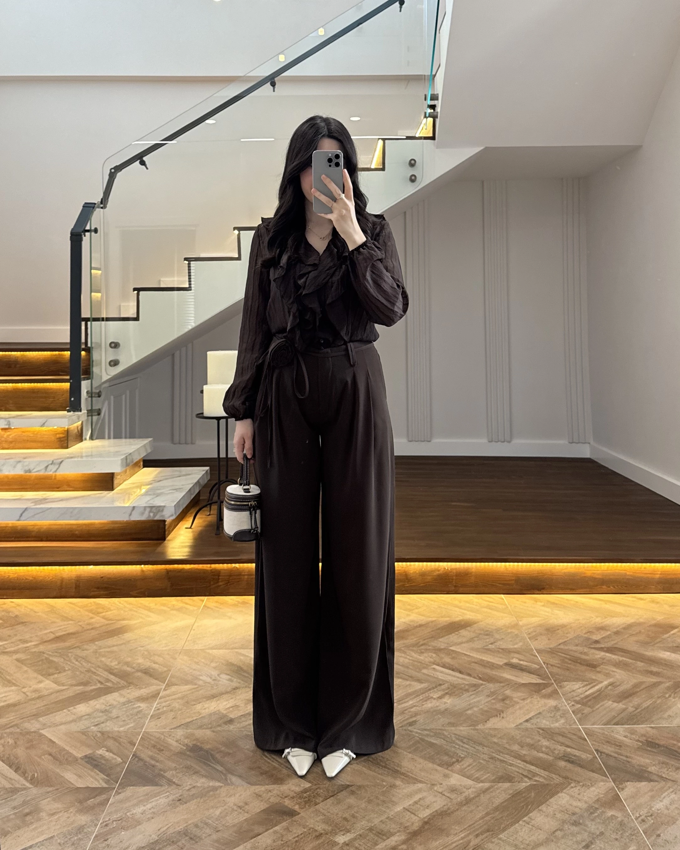 KAHVE GÜL BROŞLU PALAZZO PANTOLON-3902