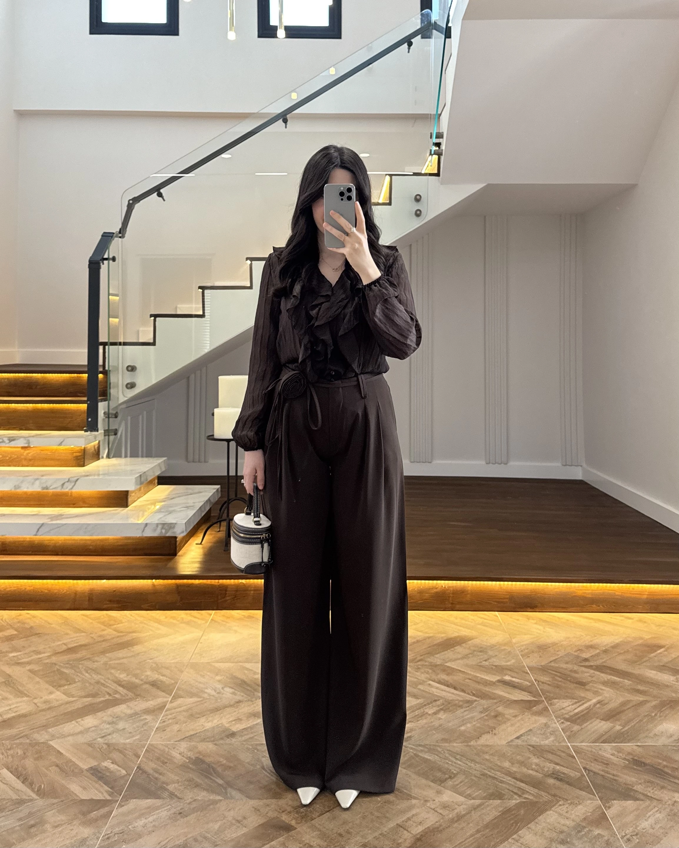 KAHVE GÜL BROŞLU PALAZZO PANTOLON-3902