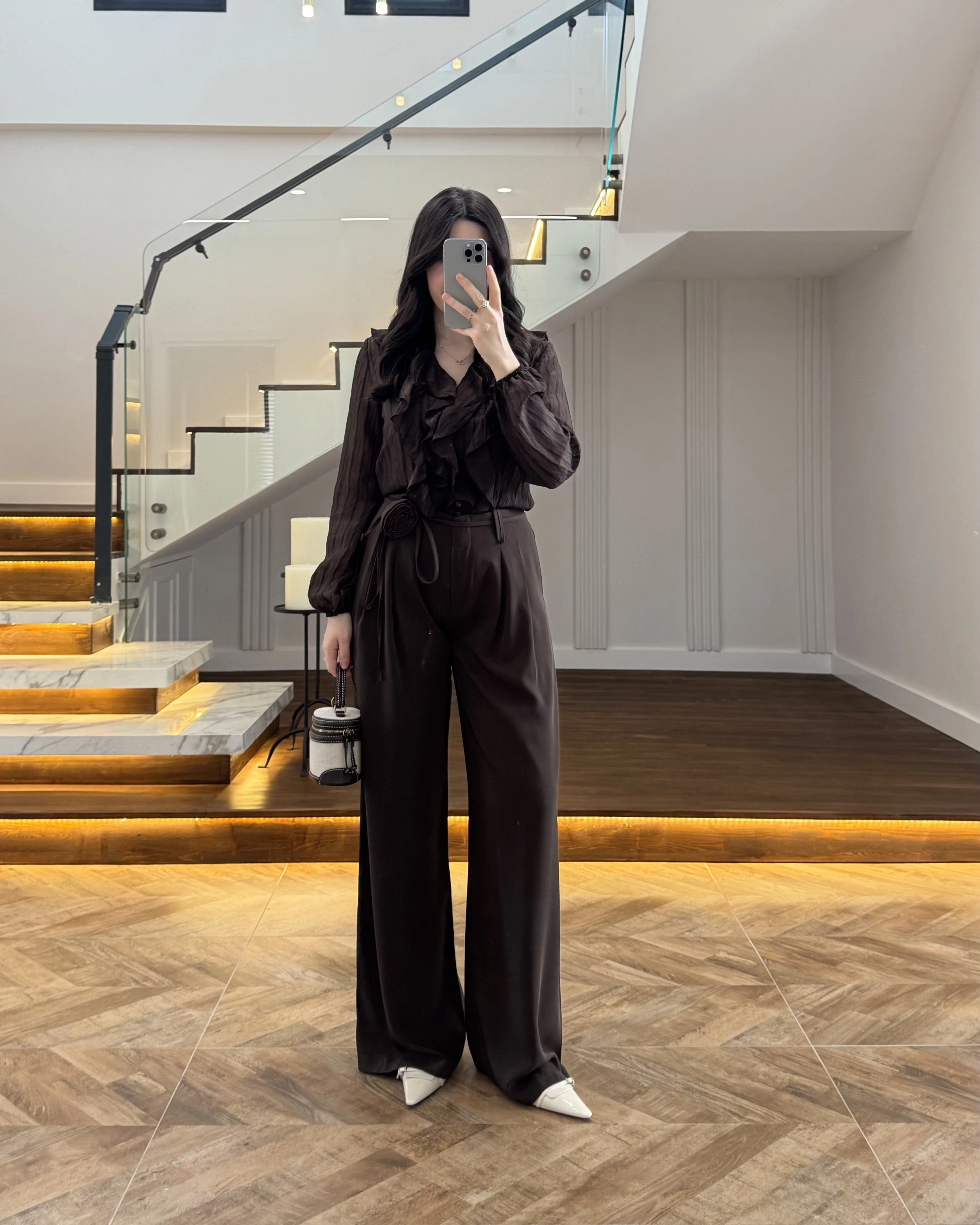 KAHVE GÜL BROŞLU PALAZZO PANTOLON-3902