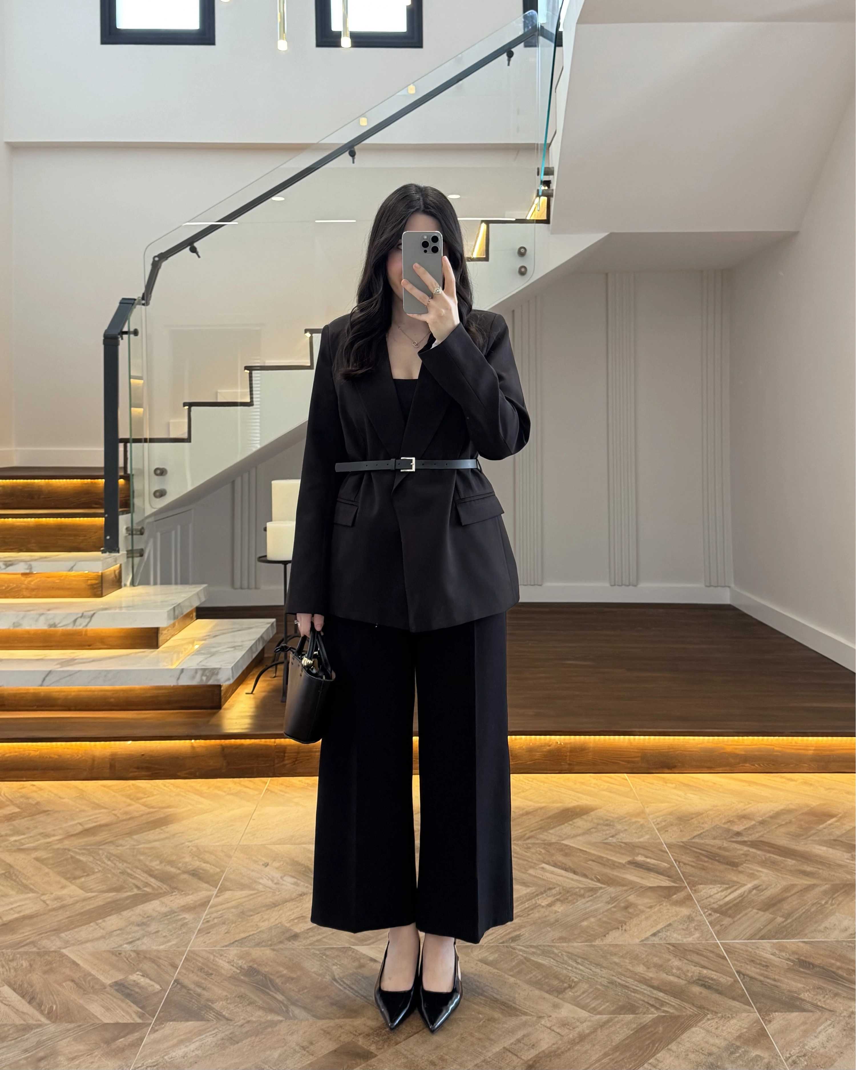 SİYAH KEMERLİ POLİVİSKON BLAZER CEKET-9700