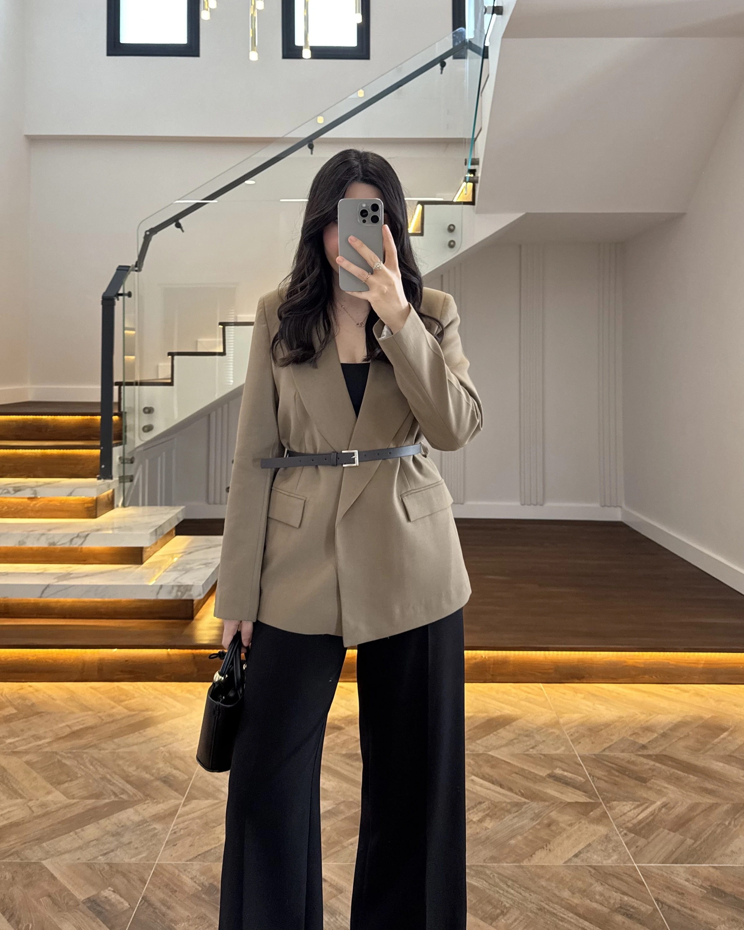 HAKİ KEMERLİ POLİVİSKON BLAZER CEKET-9700