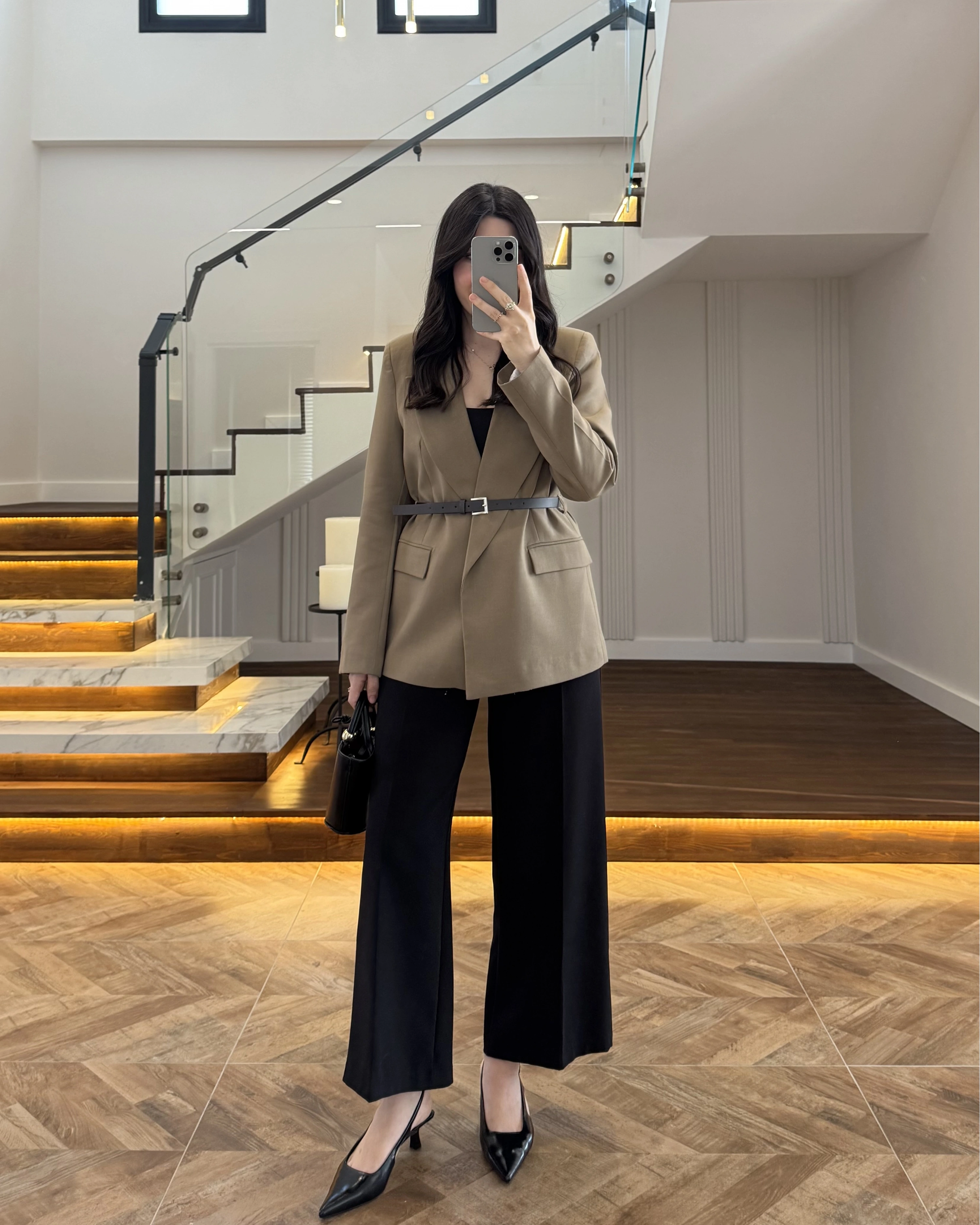 HAKİ KEMERLİ POLİVİSKON BLAZER CEKET-9700