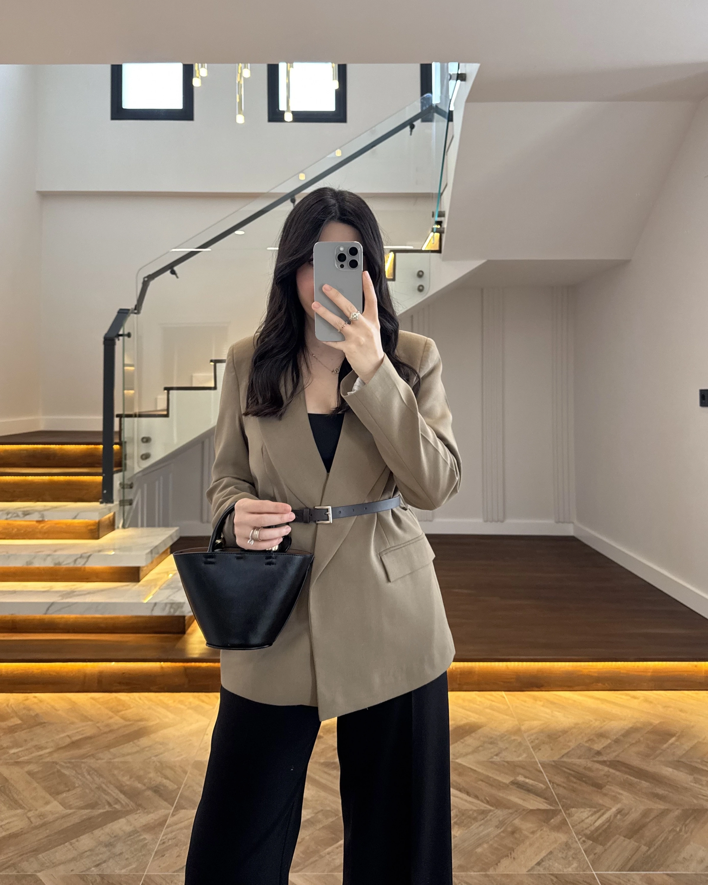 HAKİ KEMERLİ POLİVİSKON BLAZER CEKET-9700