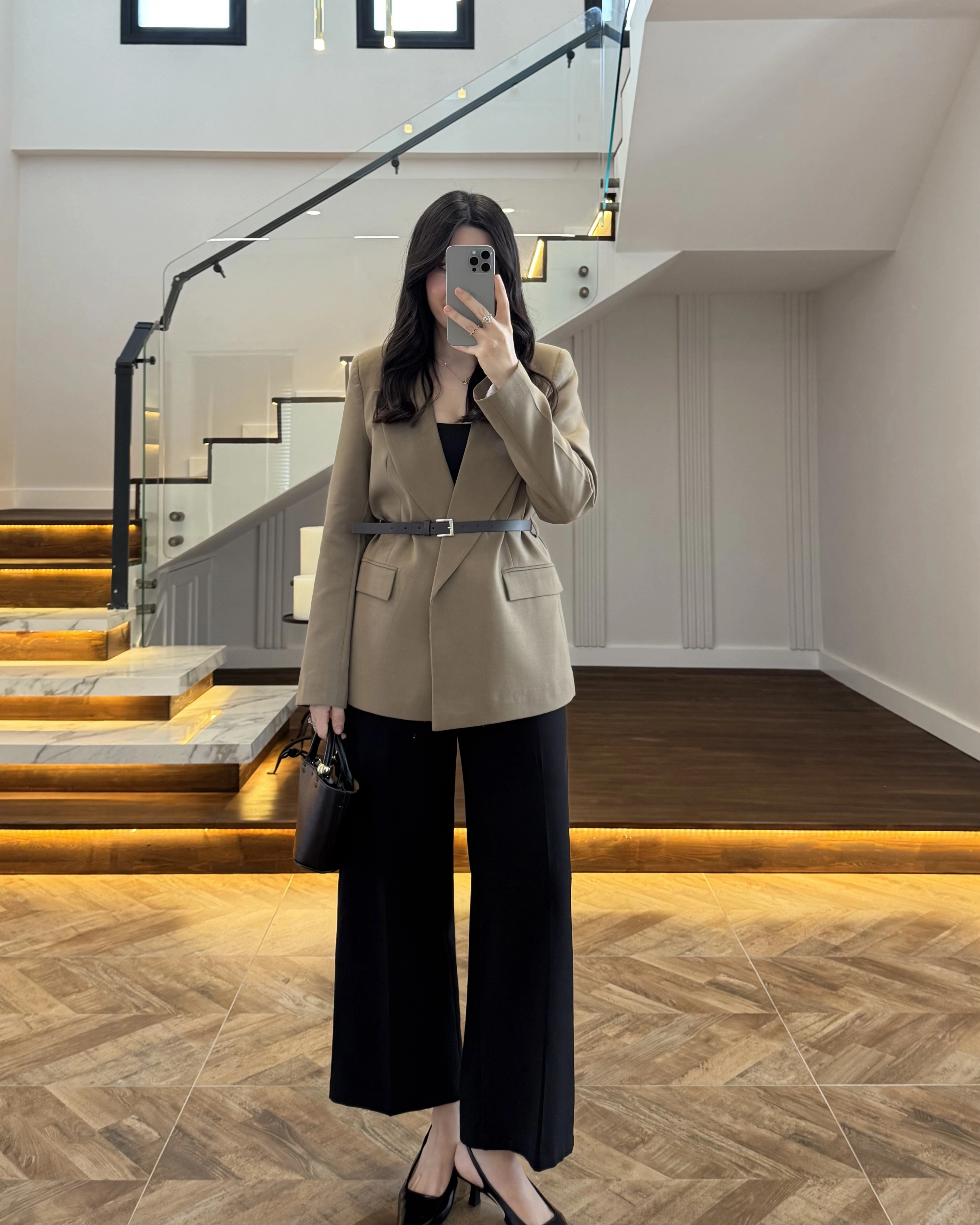 HAKİ KEMERLİ POLİVİSKON BLAZER CEKET-9700