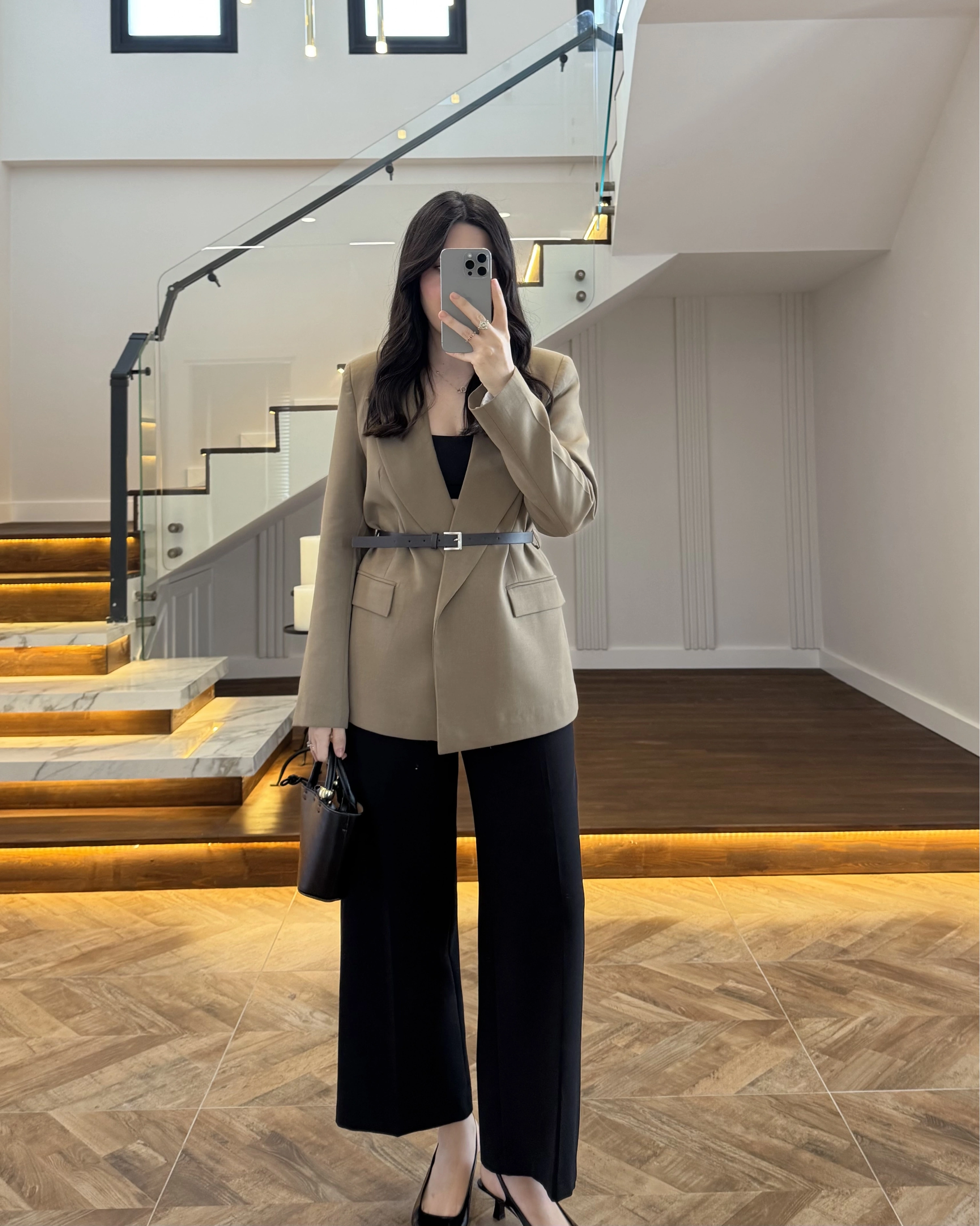 HAKİ KEMERLİ POLİVİSKON BLAZER CEKET-9700