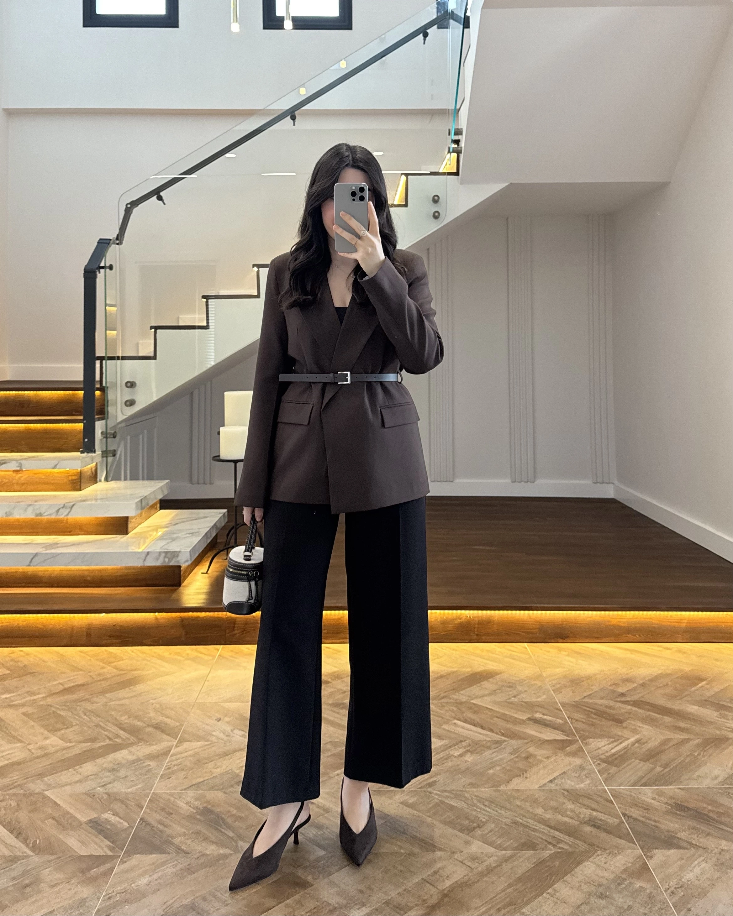 KAHVE KEMERLİ POLİVİSKON BLAZER CEKET-9700