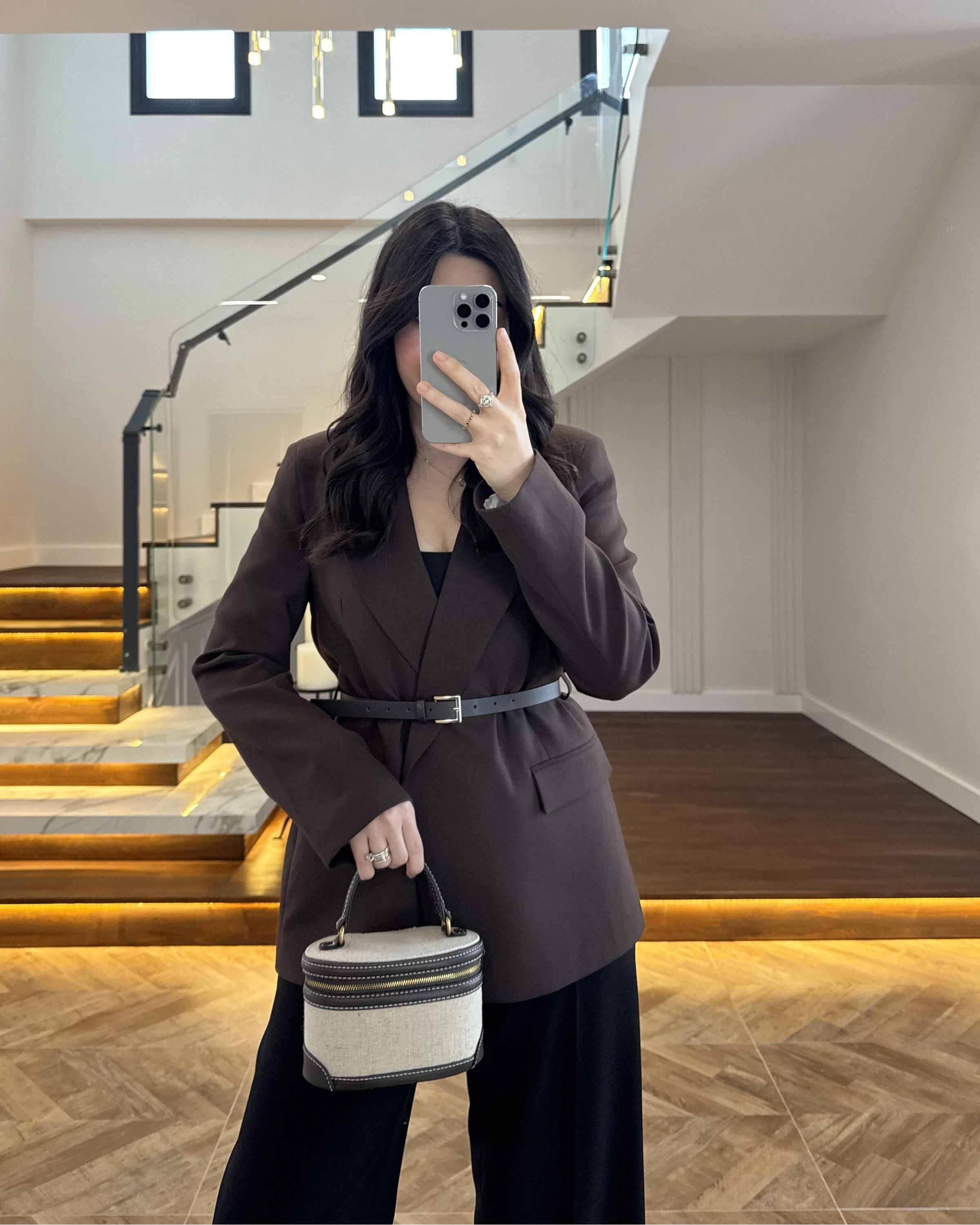 KAHVE KEMERLİ POLİVİSKON BLAZER CEKET-9700