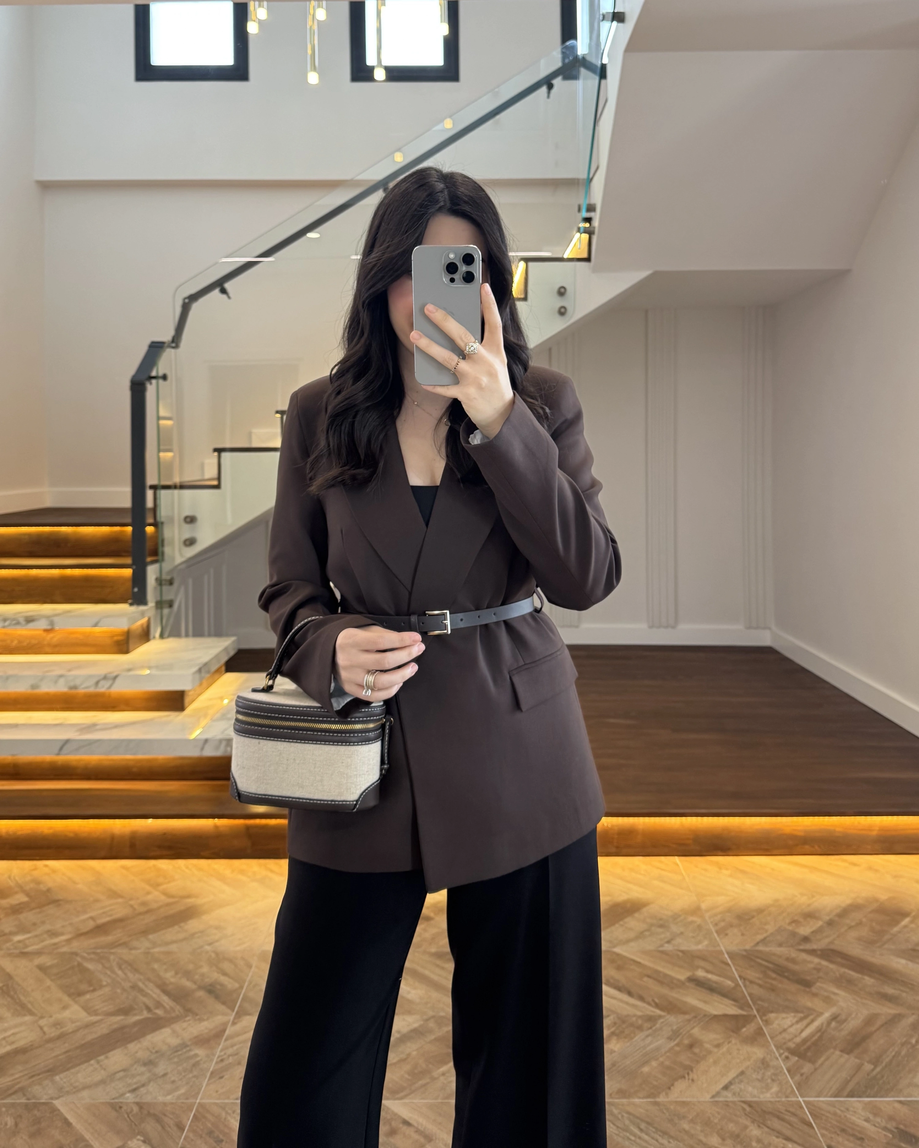 KAHVE KEMERLİ POLİVİSKON BLAZER CEKET-9700