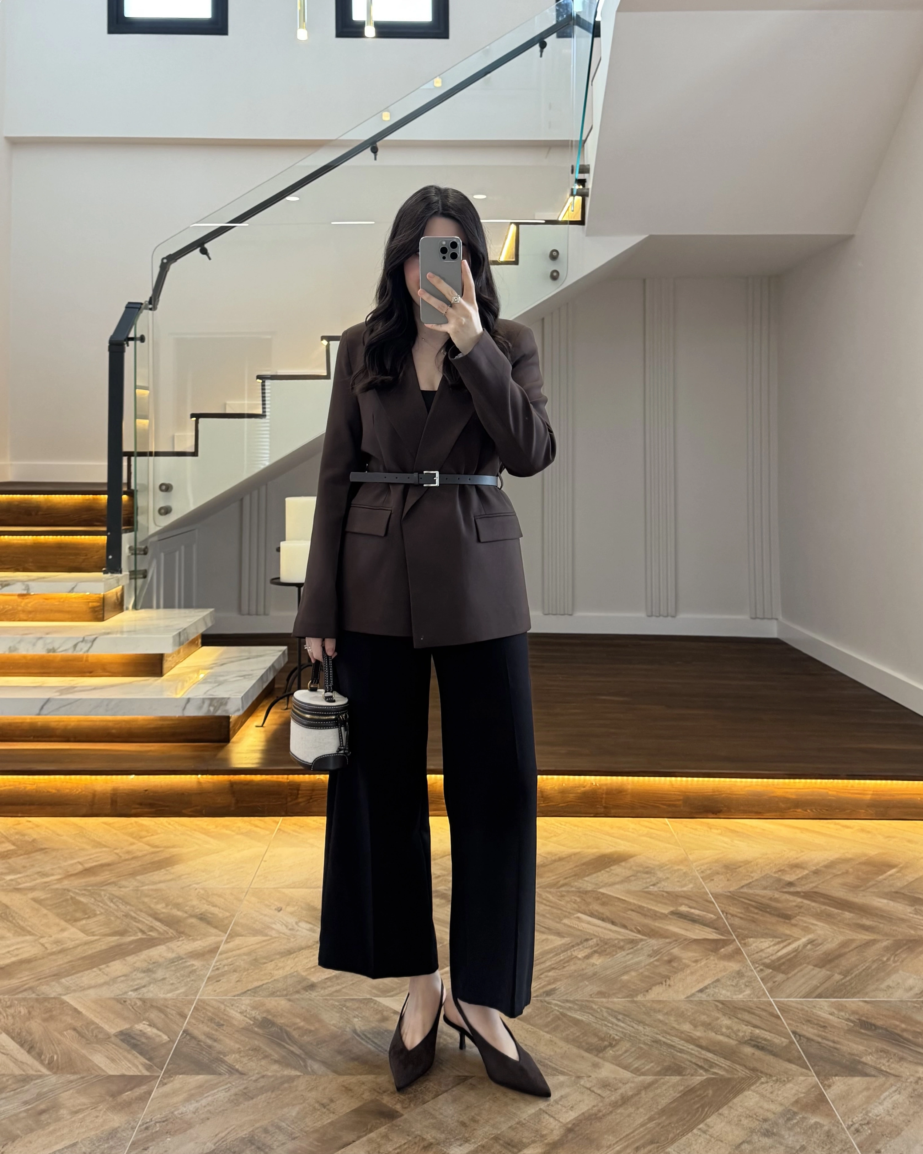 KAHVE KEMERLİ POLİVİSKON BLAZER CEKET-9700