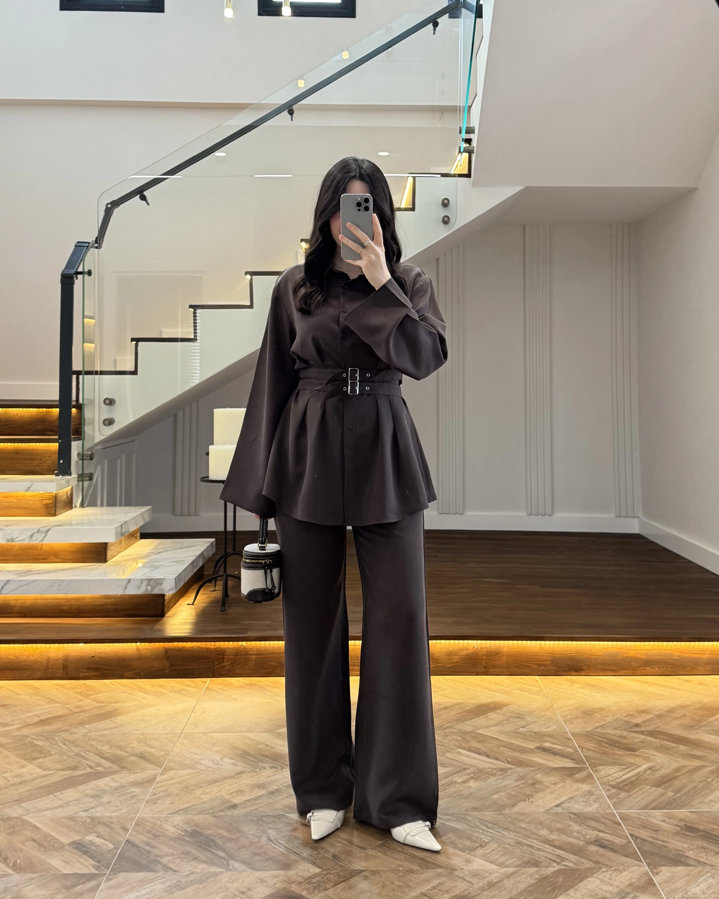 KAHVE KEMERLİ PİLELİ TAKIM-8937