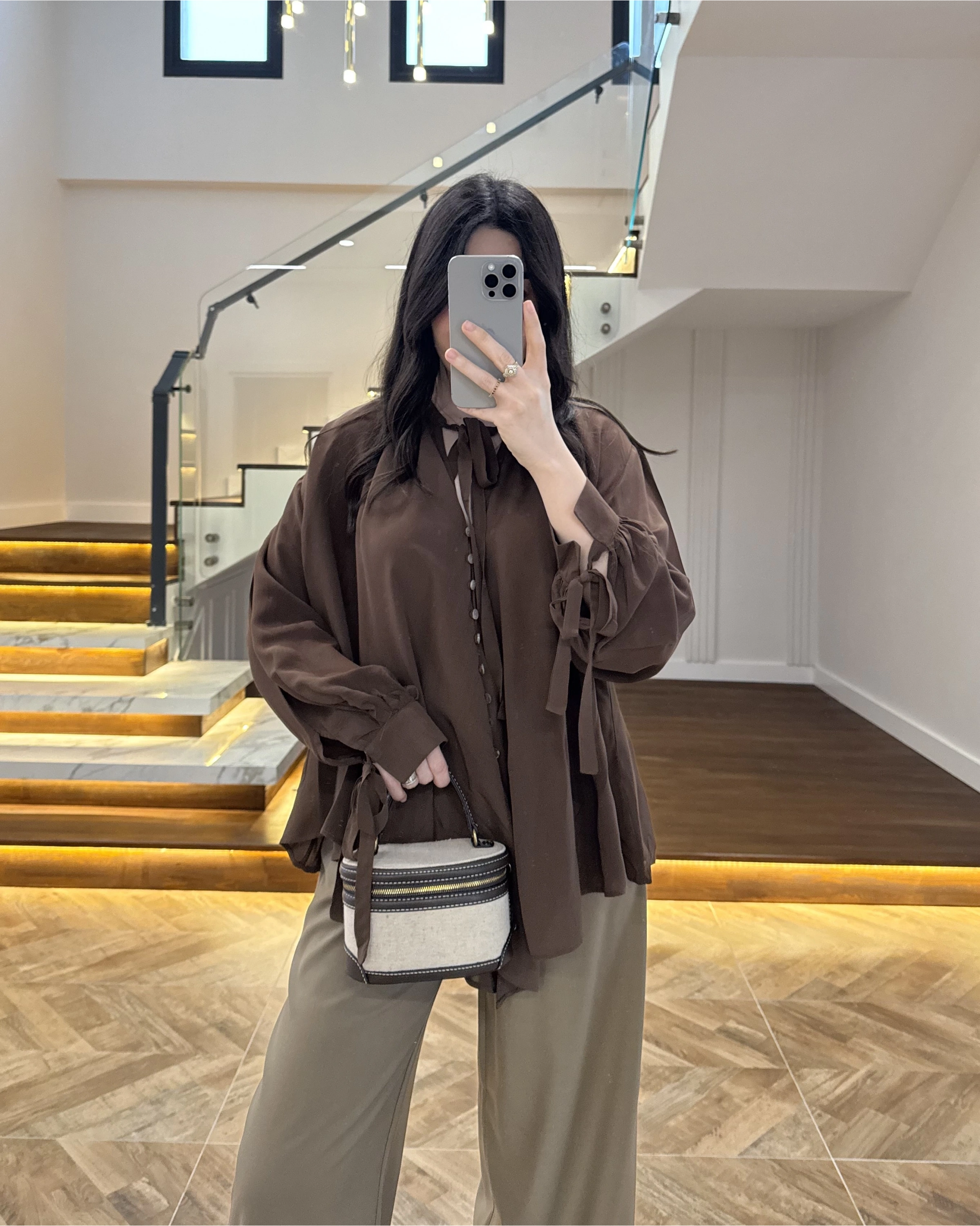 OVERSİZE BAĞLAMA DETAYLI GÖMLEK KAHVE-4988