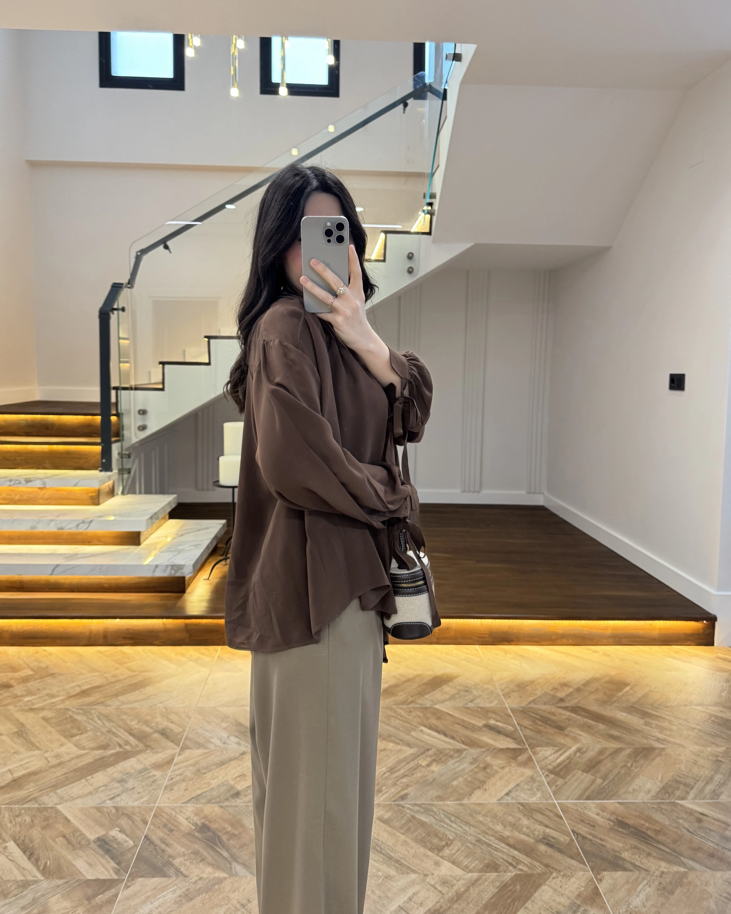 OVERSİZE BAĞLAMA DETAYLI GÖMLEK KAHVE-4988