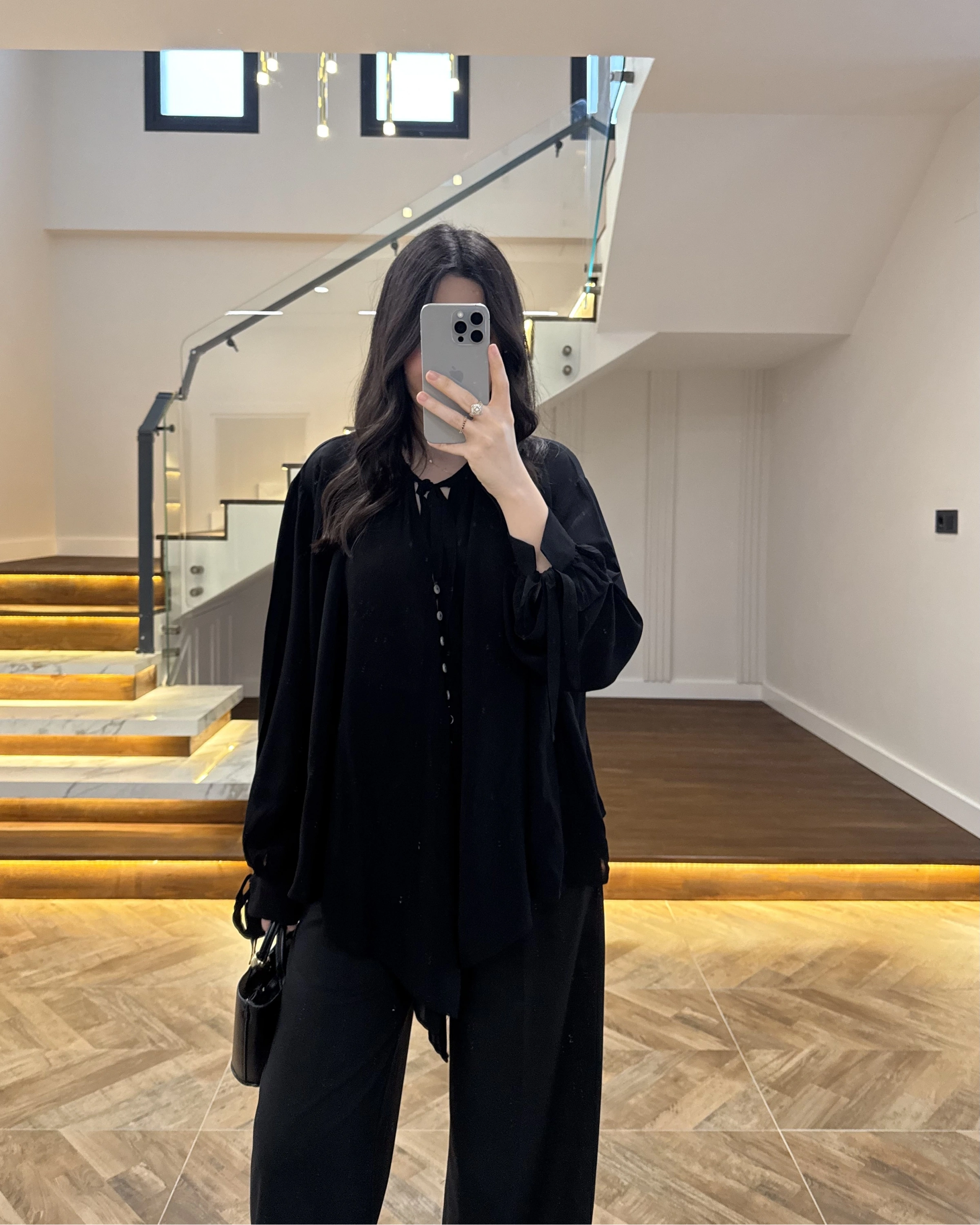 OVERSİZE BAĞLAMA DETAYLI GÖMLEK SİYAH-4988