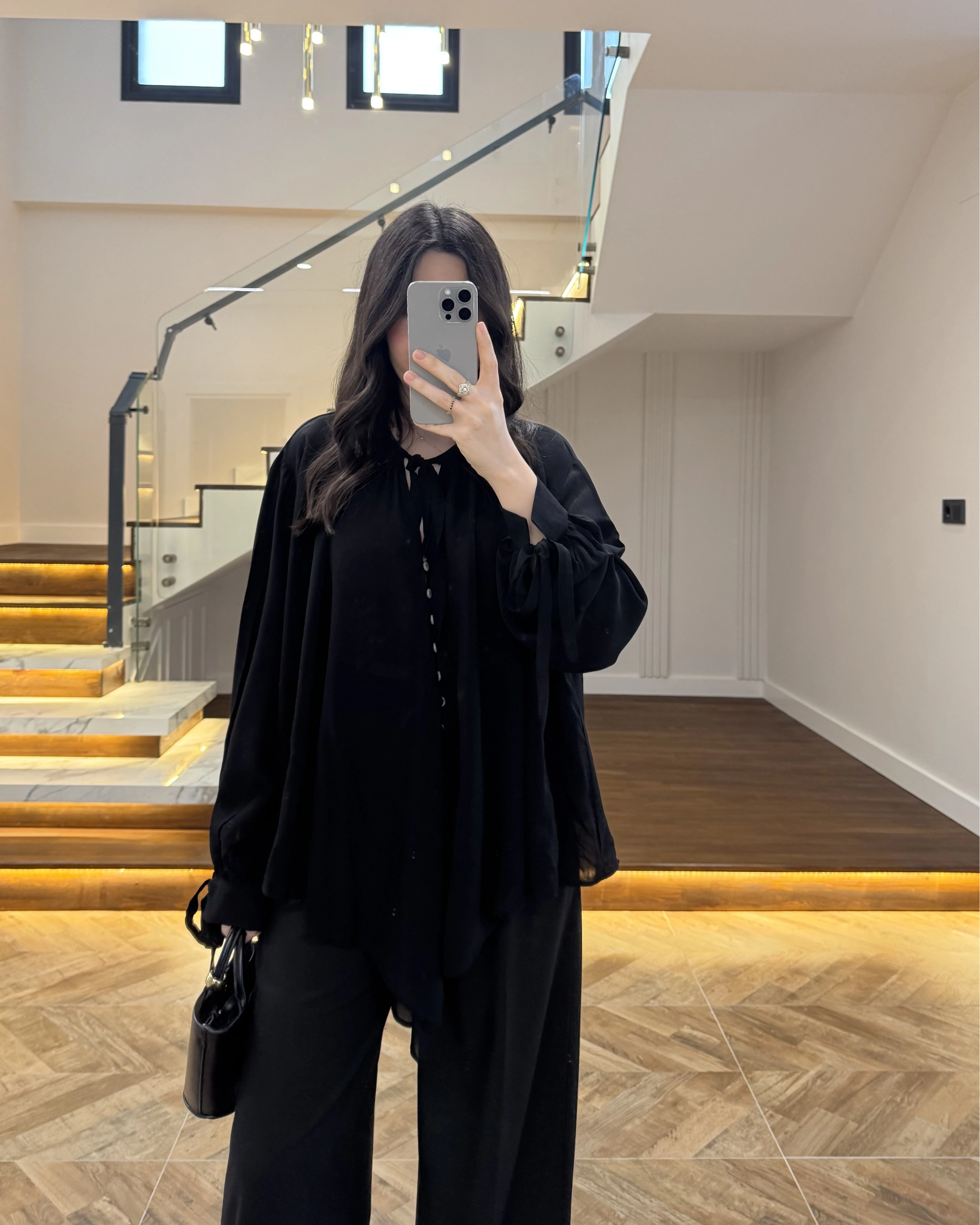 OVERSİZE BAĞLAMA DETAYLI GÖMLEK SİYAH-4988