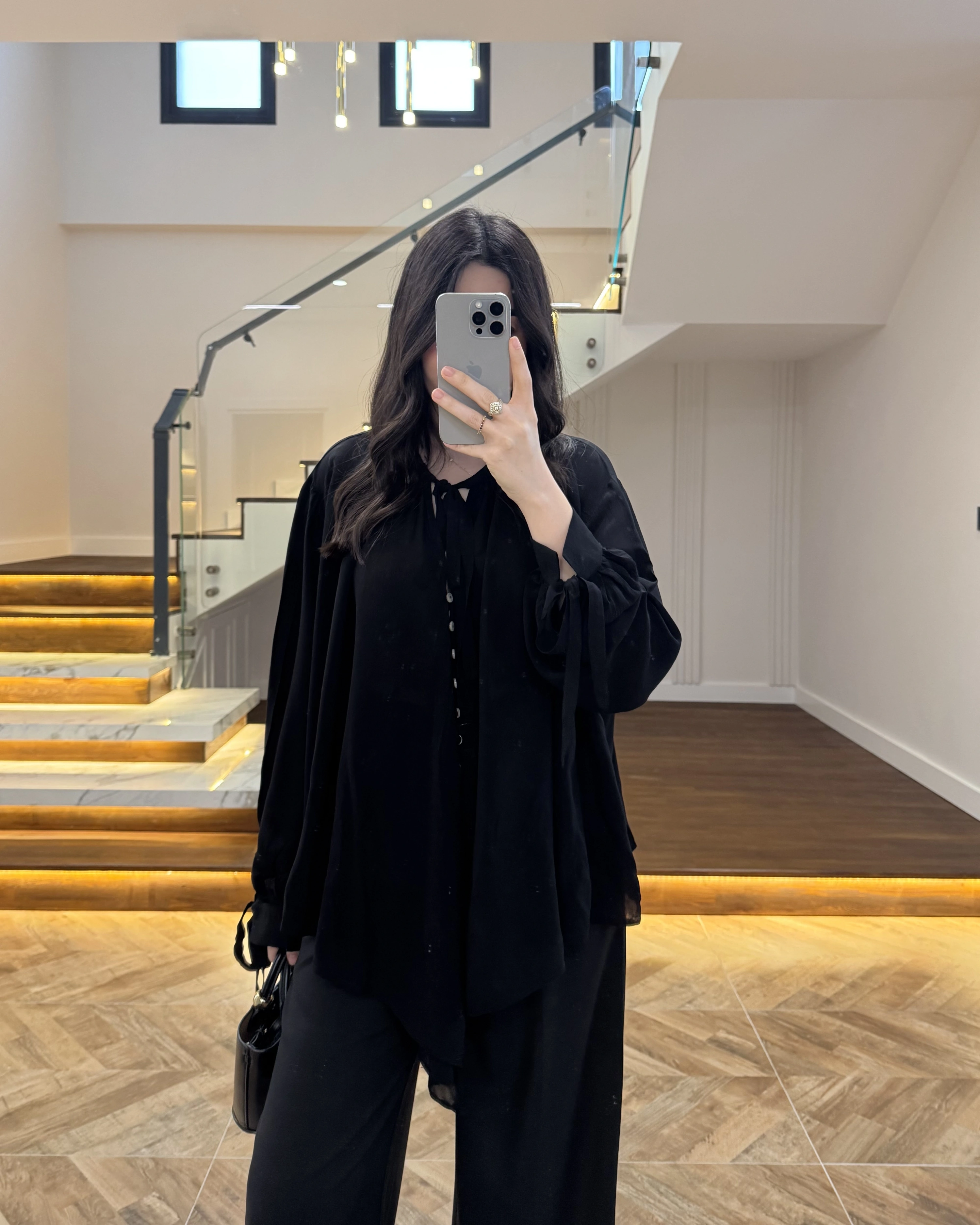 OVERSİZE BAĞLAMA DETAYLI GÖMLEK SİYAH-4988