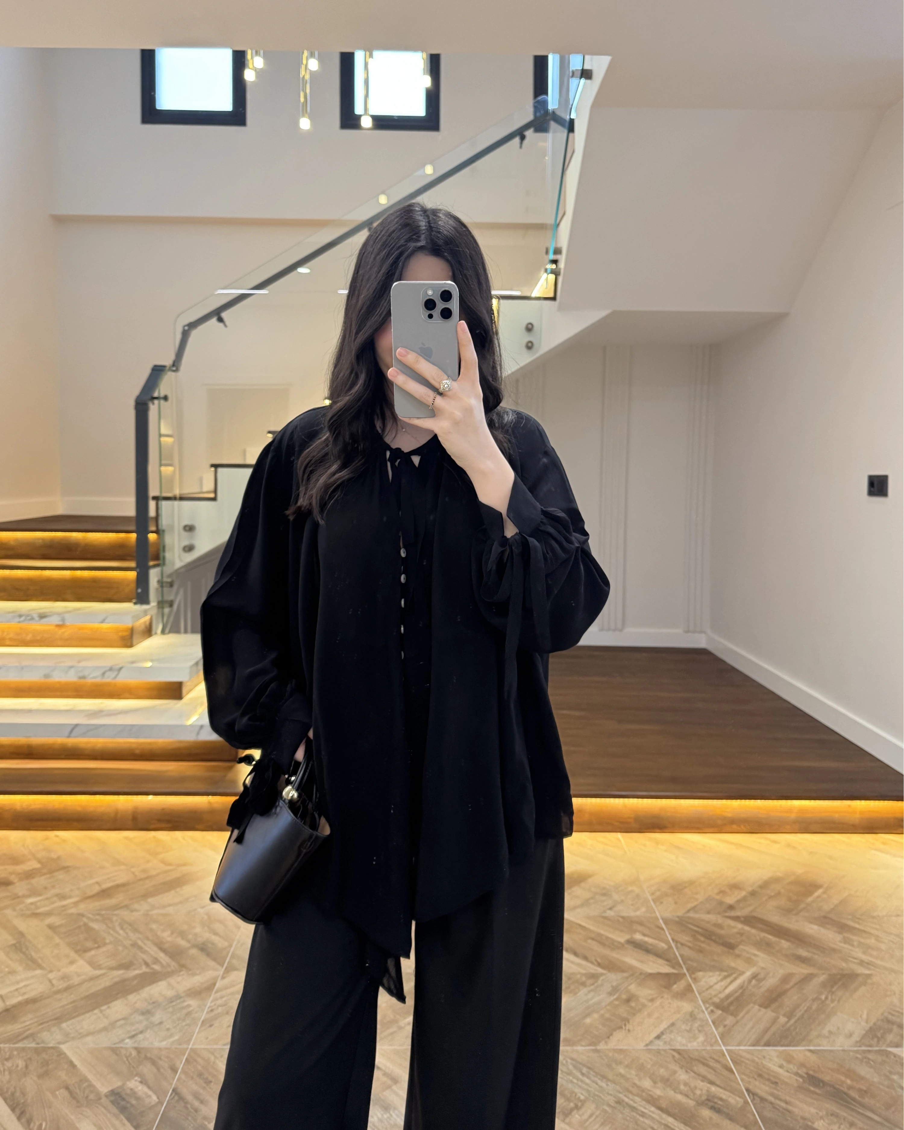 OVERSİZE BAĞLAMA DETAYLI GÖMLEK SİYAH-4988