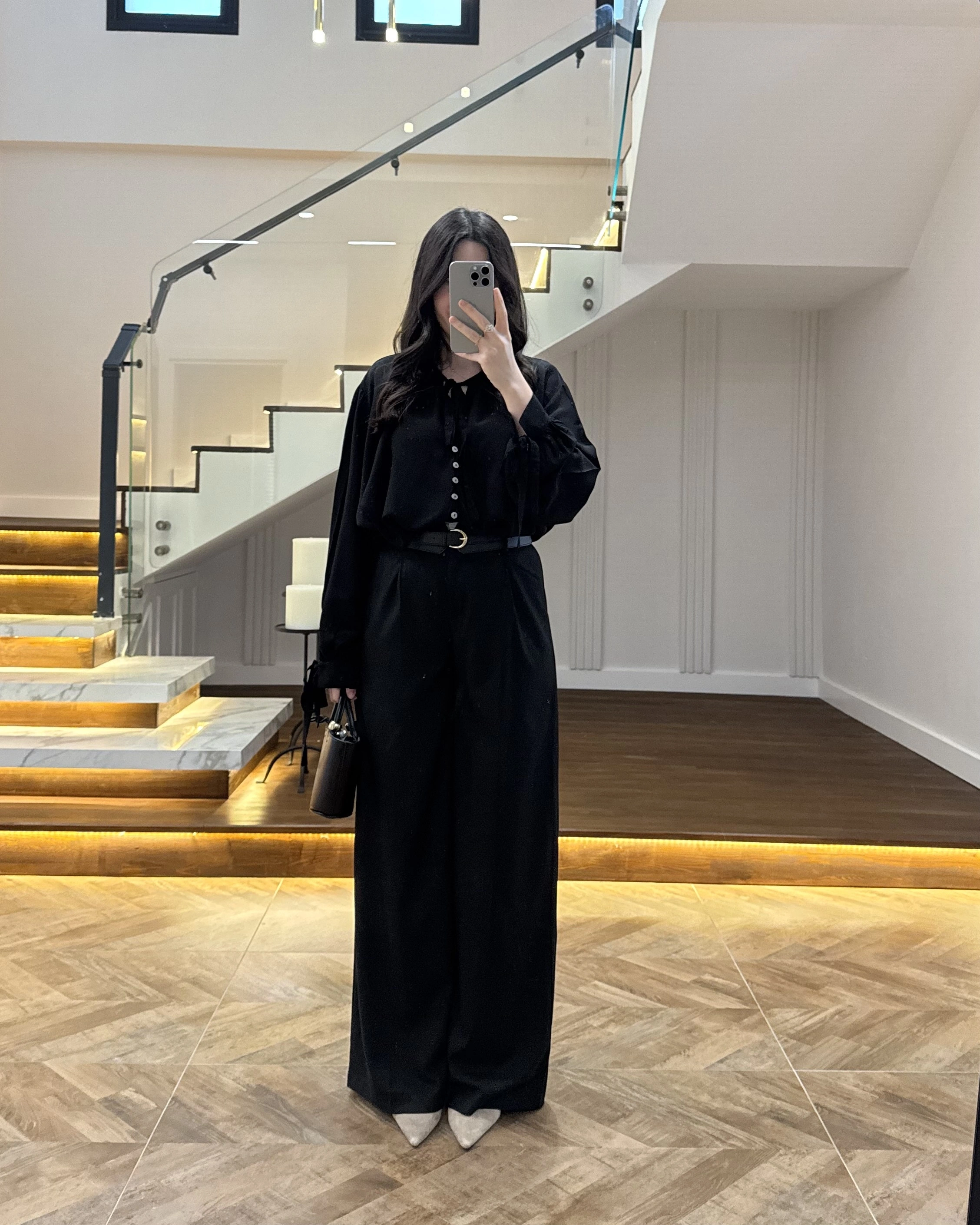 SİYAH POLİVİSKON KEMERLİ PANTOLON- 51304