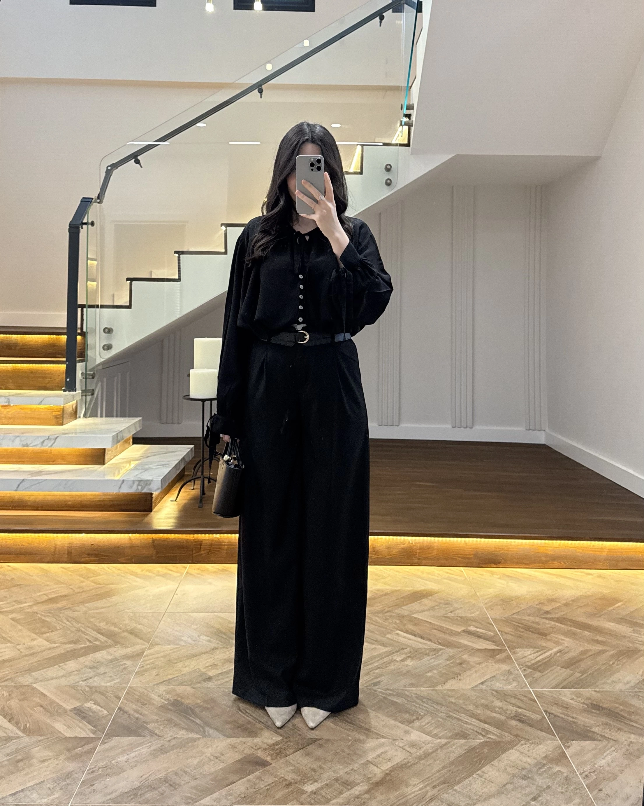 SİYAH POLİVİSKON KEMERLİ PANTOLON- 51304