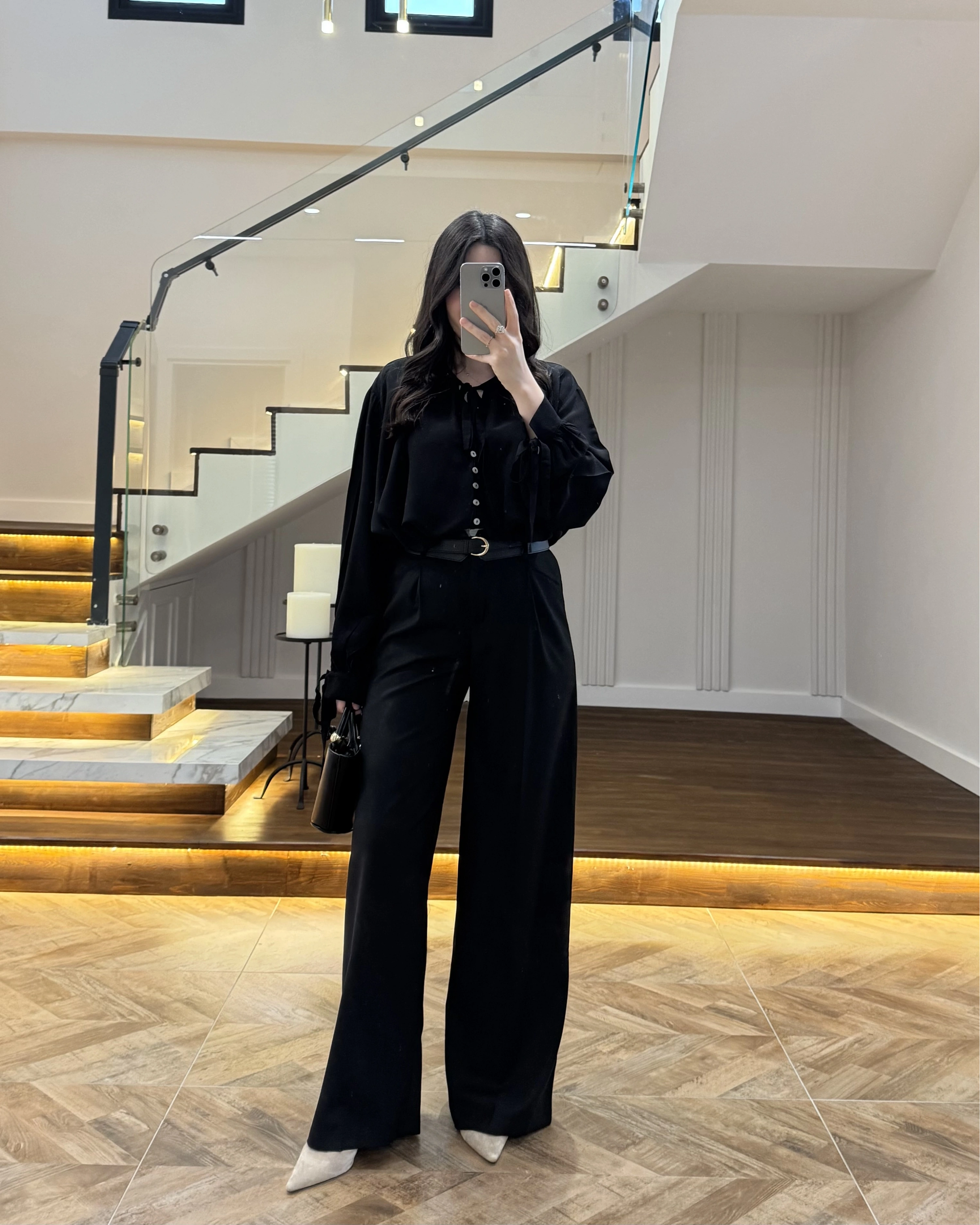 SİYAH POLİVİSKON KEMERLİ PANTOLON- 51304