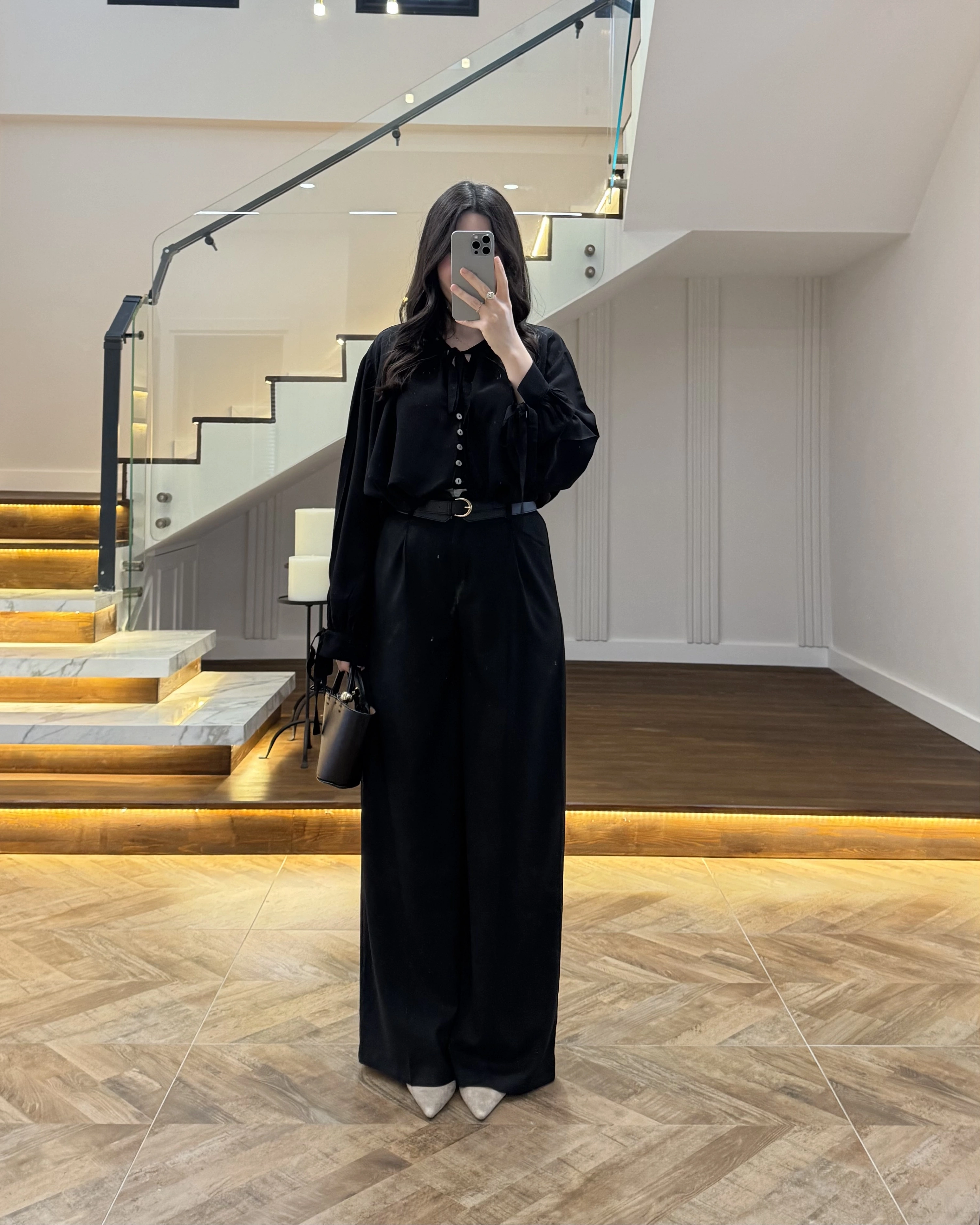 SİYAH POLİVİSKON KEMERLİ PANTOLON- 51304