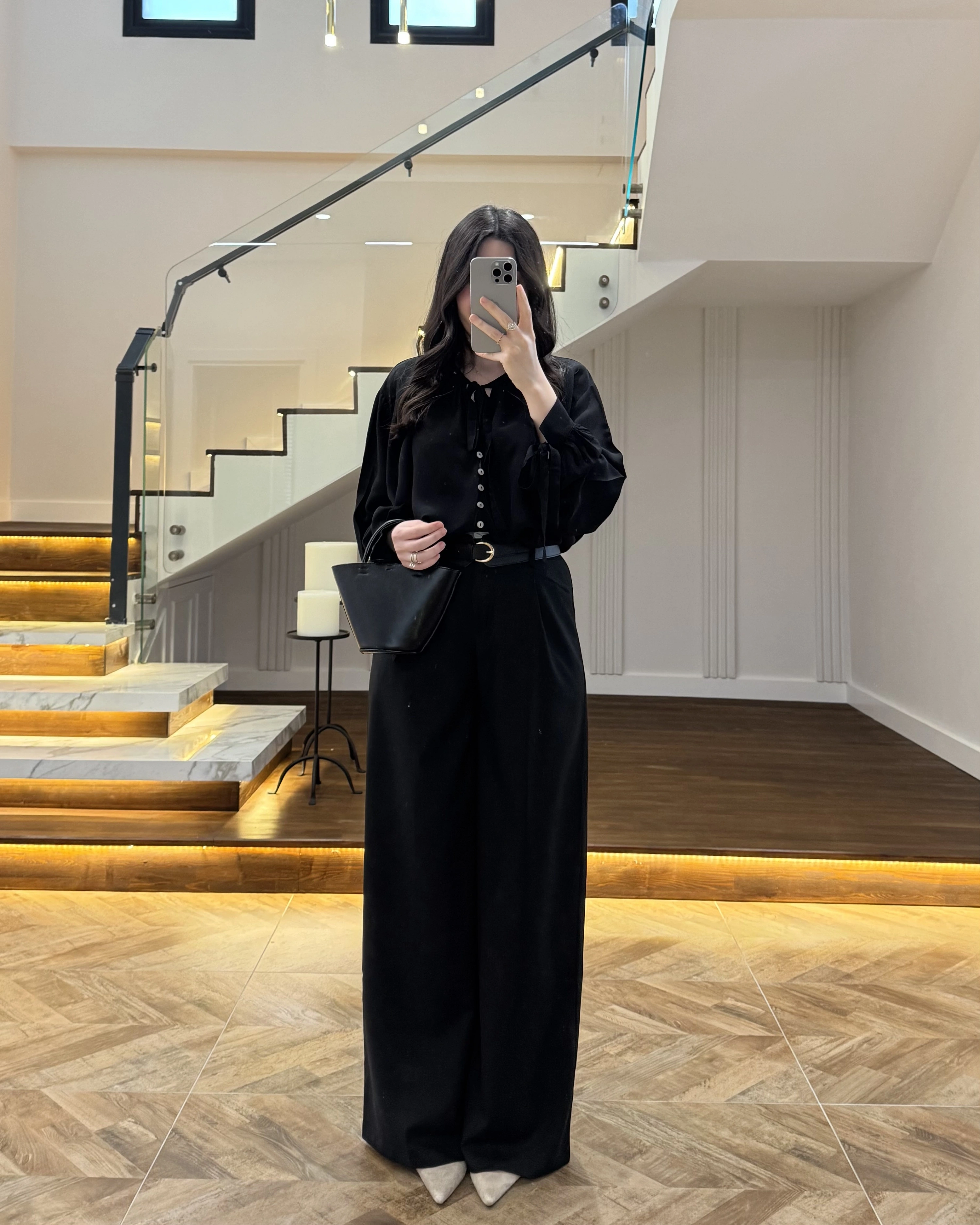 SİYAH POLİVİSKON KEMERLİ PANTOLON- 51304