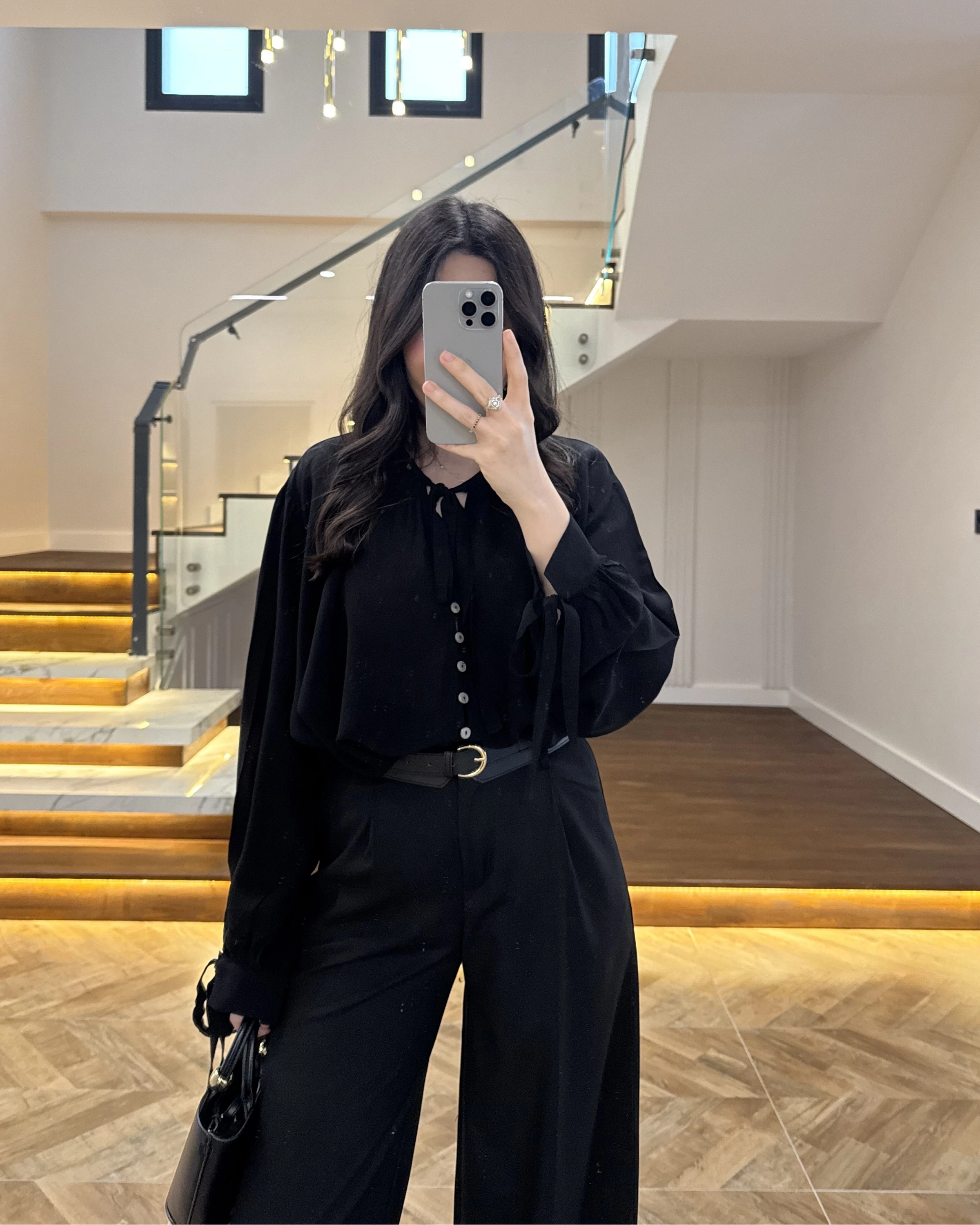 SİYAH POLİVİSKON KEMERLİ PANTOLON- 51304