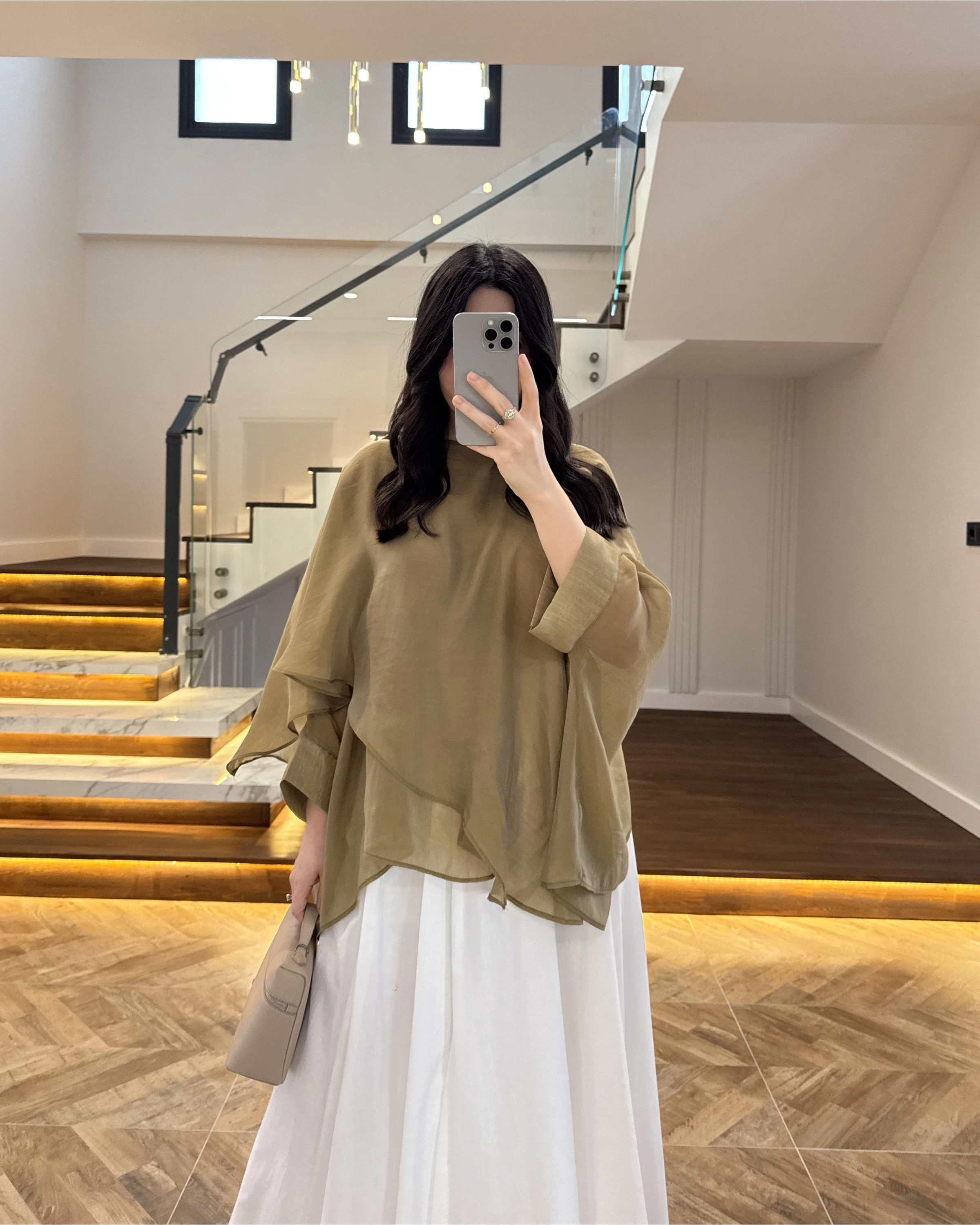 OLİVE UÇUŞAN PELERİN BLUZ -5026