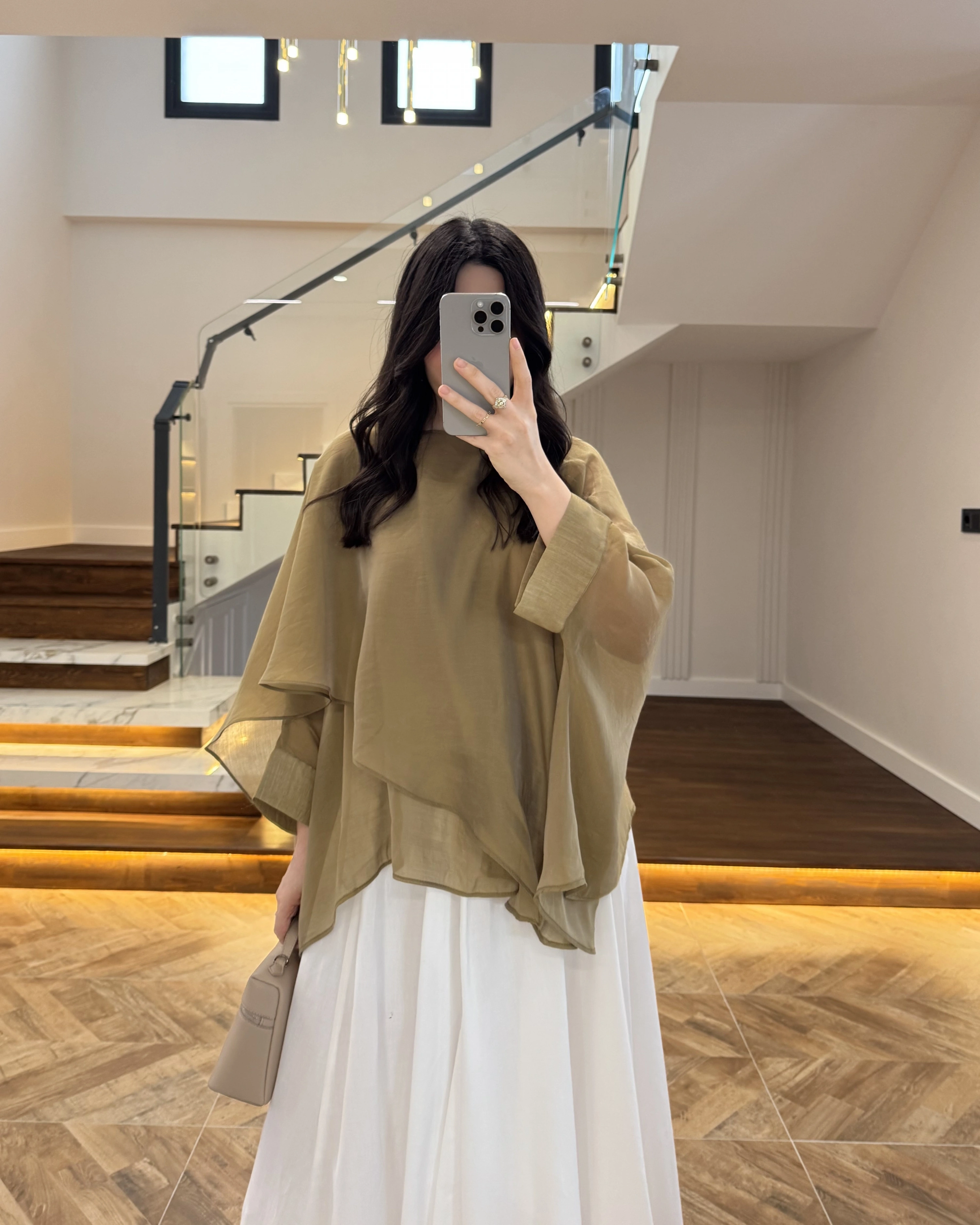 OLİVE UÇUŞAN PELERİN BLUZ -5026