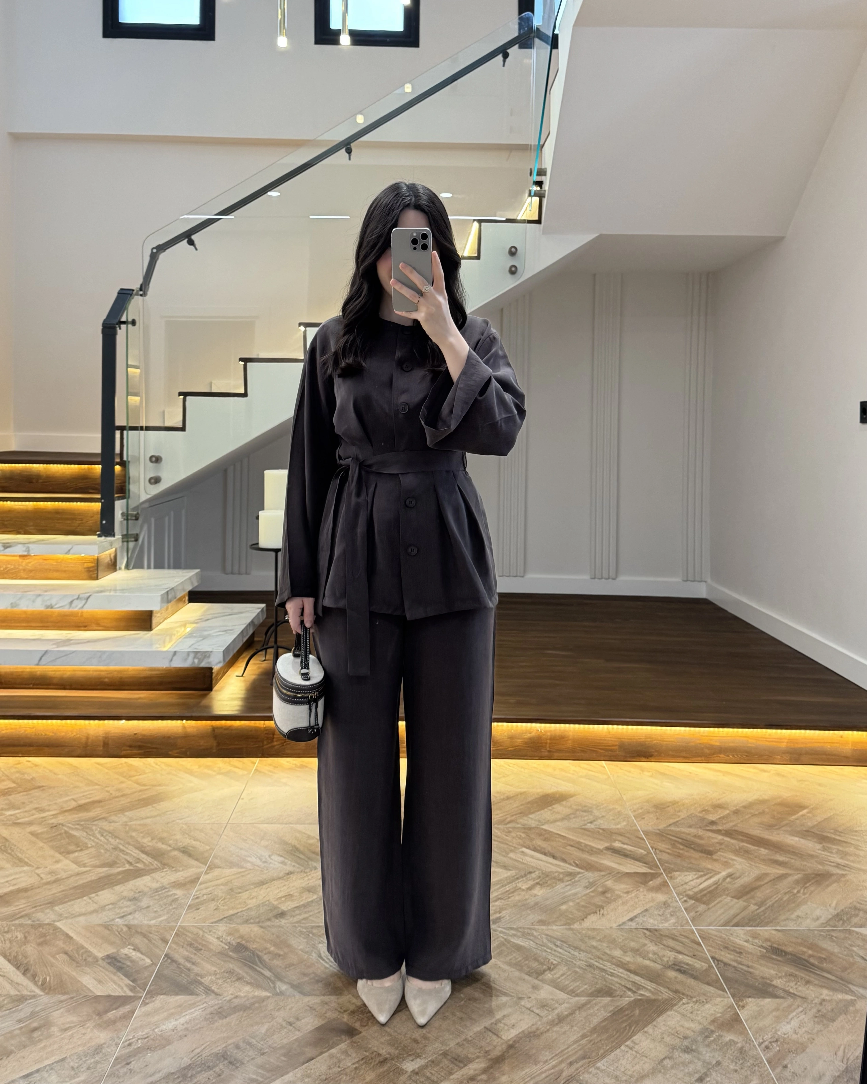 KAHVE PİLE DETAY KUŞAKLI TAKIM -8926