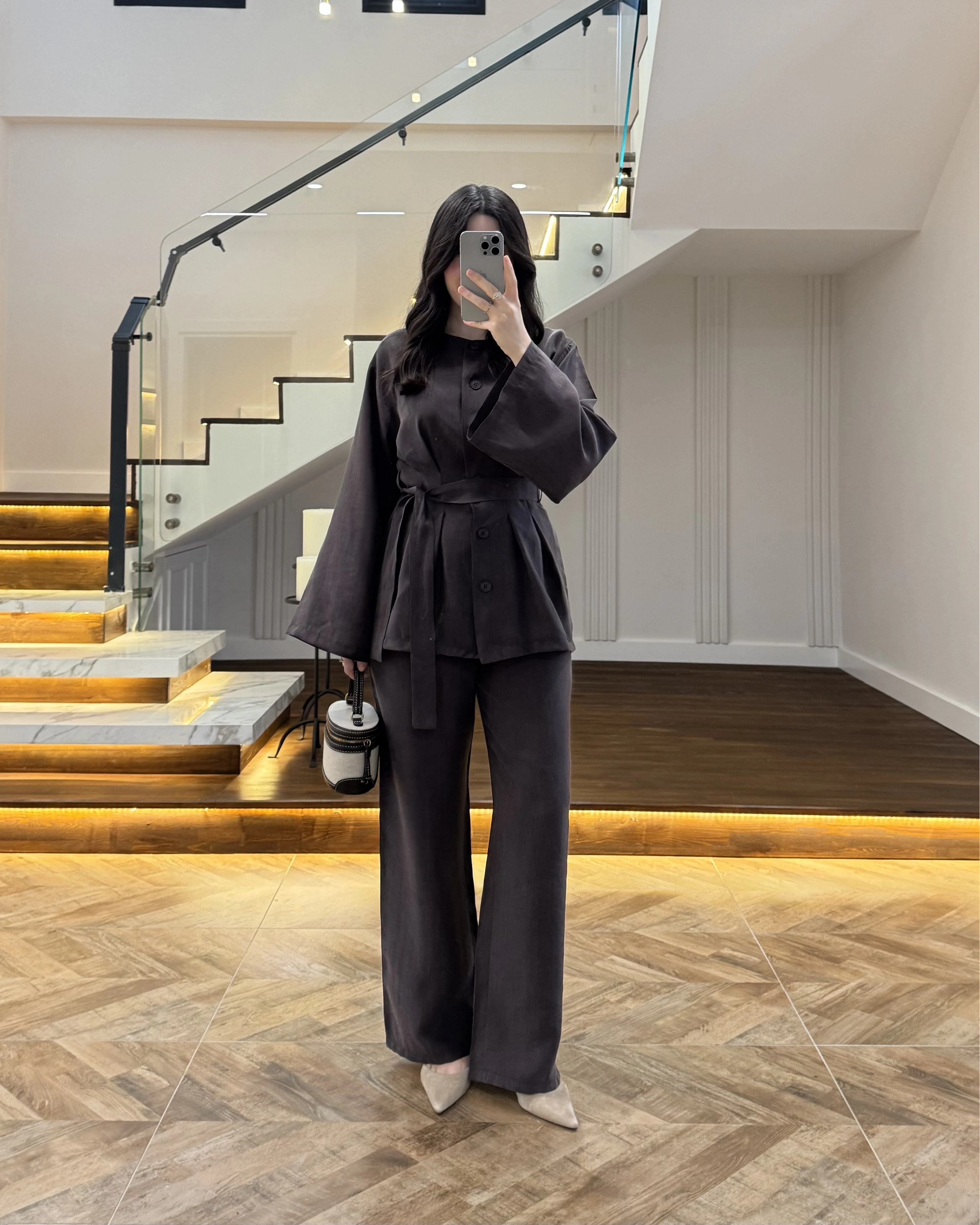 KAHVE PİLE DETAY KUŞAKLI TAKIM -8926