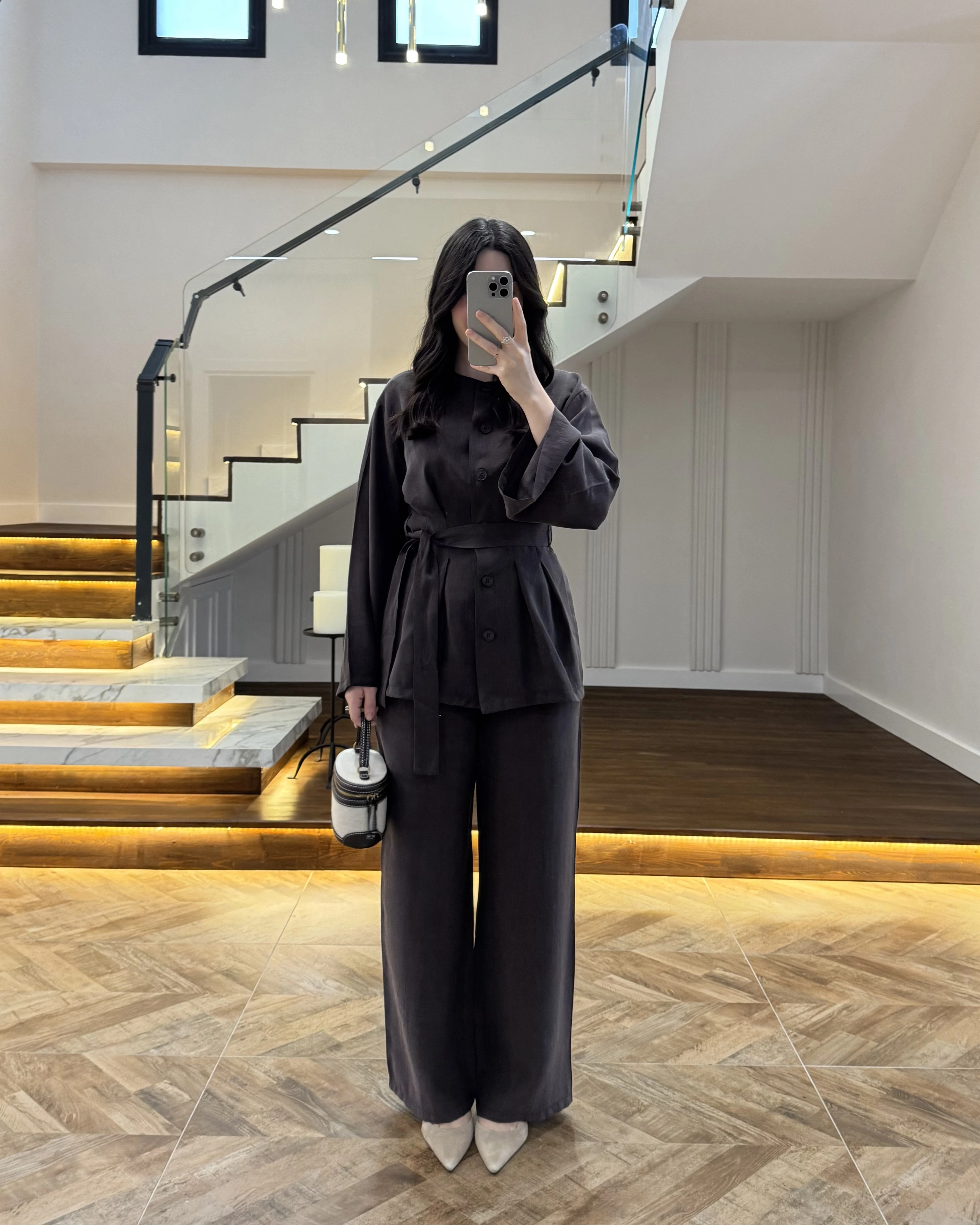 KAHVE PİLE DETAY KUŞAKLI TAKIM -8926