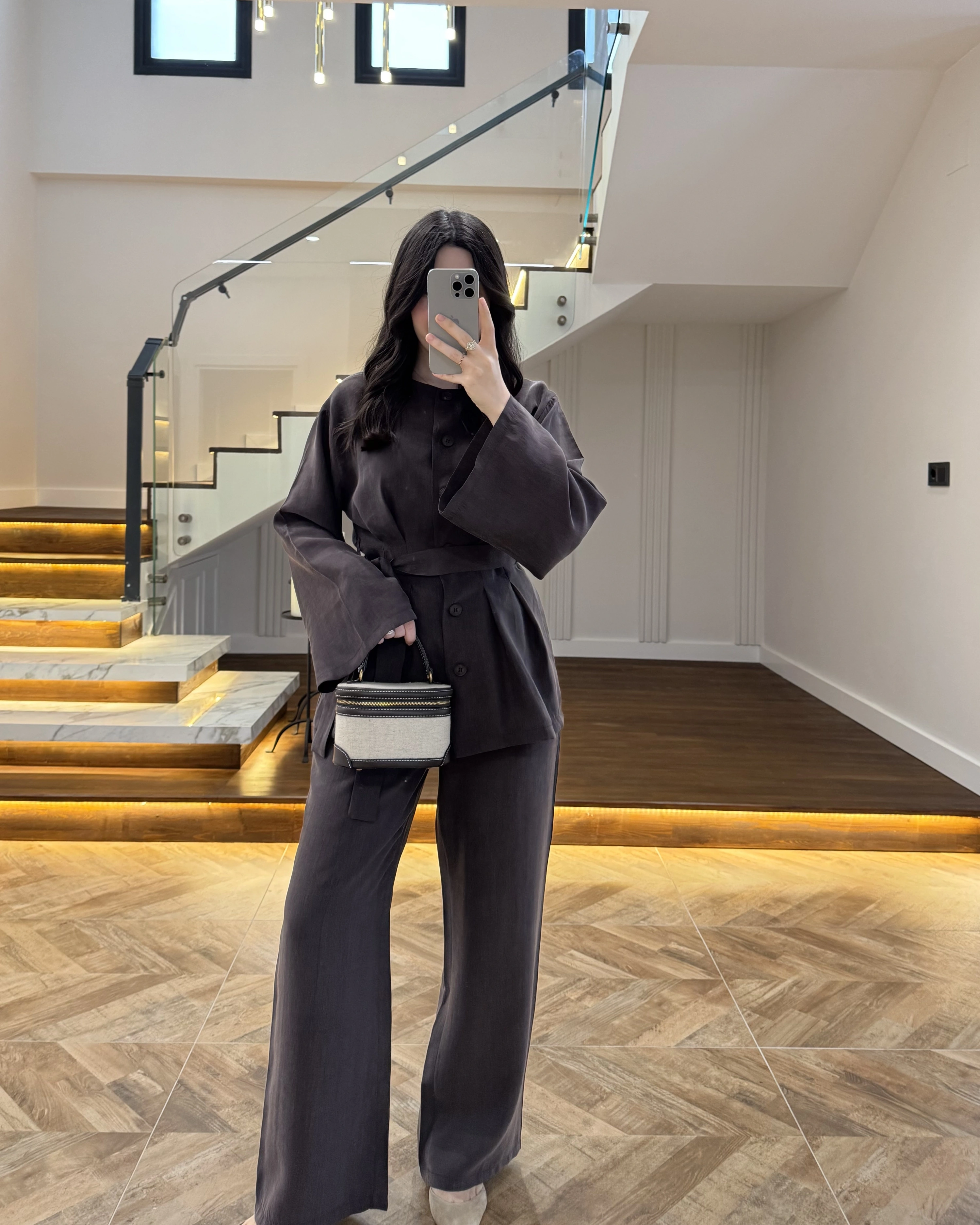 KAHVE PİLE DETAY KUŞAKLI TAKIM -8926