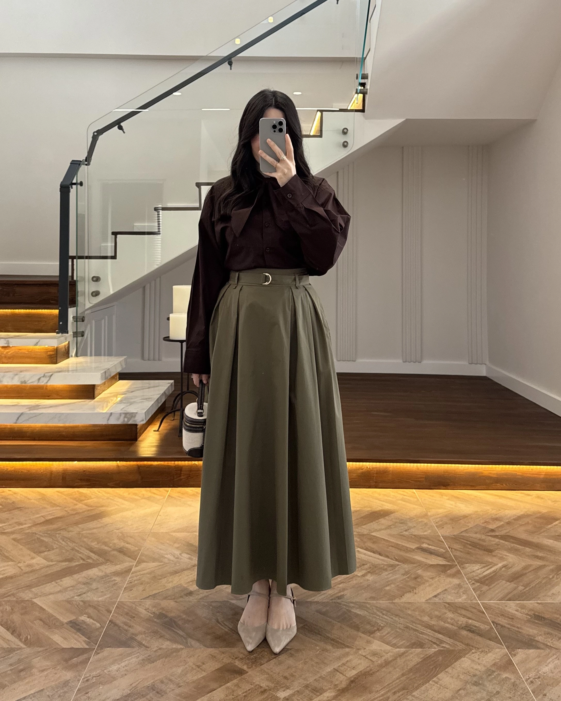 YEŞİL PİLELİ KEMERLİ ETEK -1287