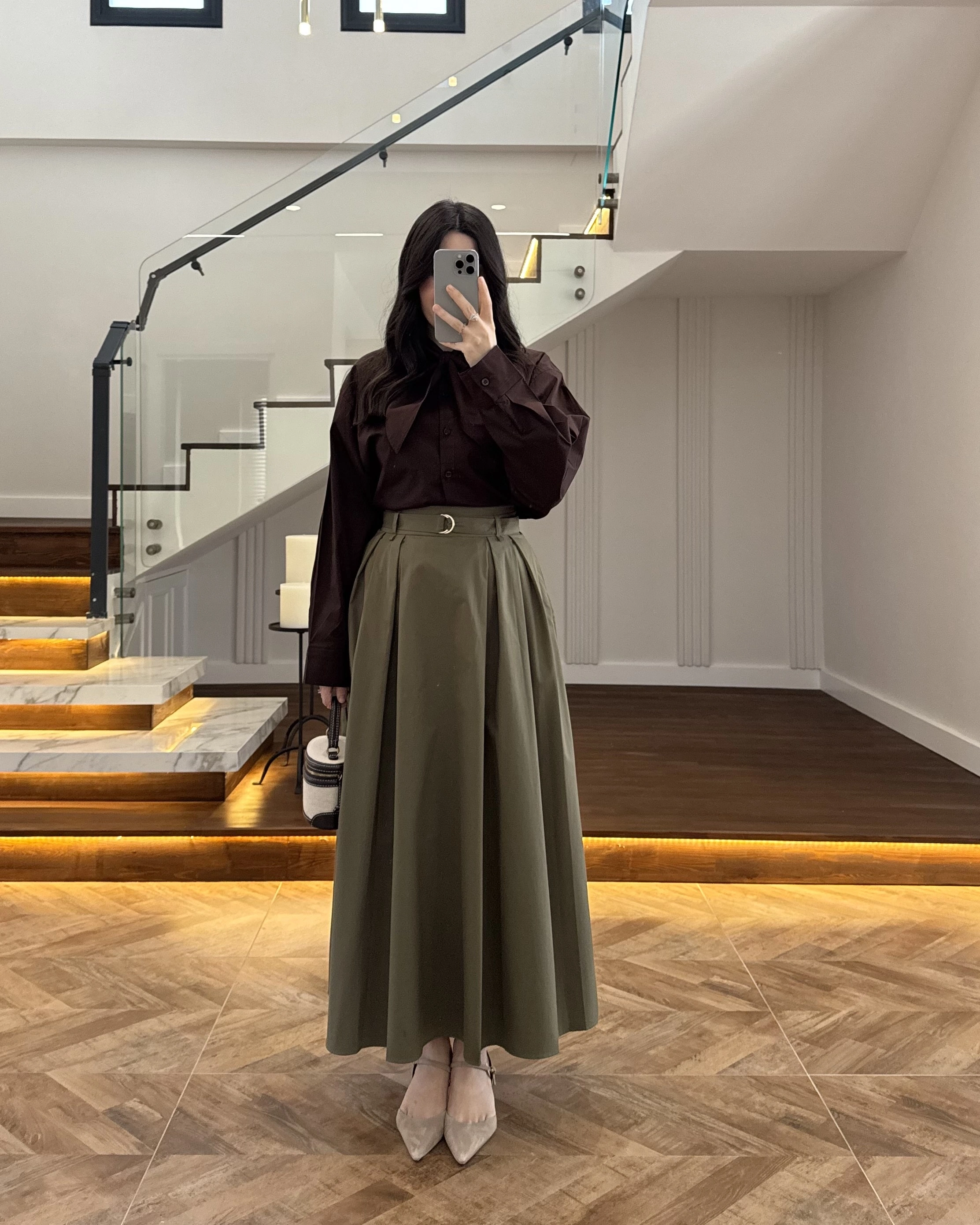 YEŞİL PİLELİ KEMERLİ ETEK -1287