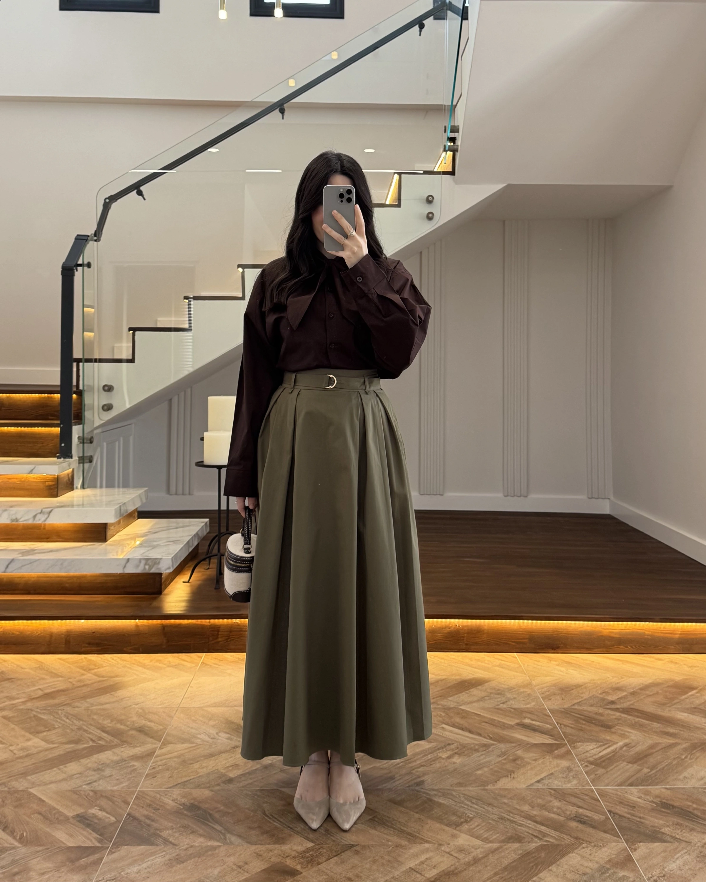 YEŞİL PİLELİ KEMERLİ ETEK -1287