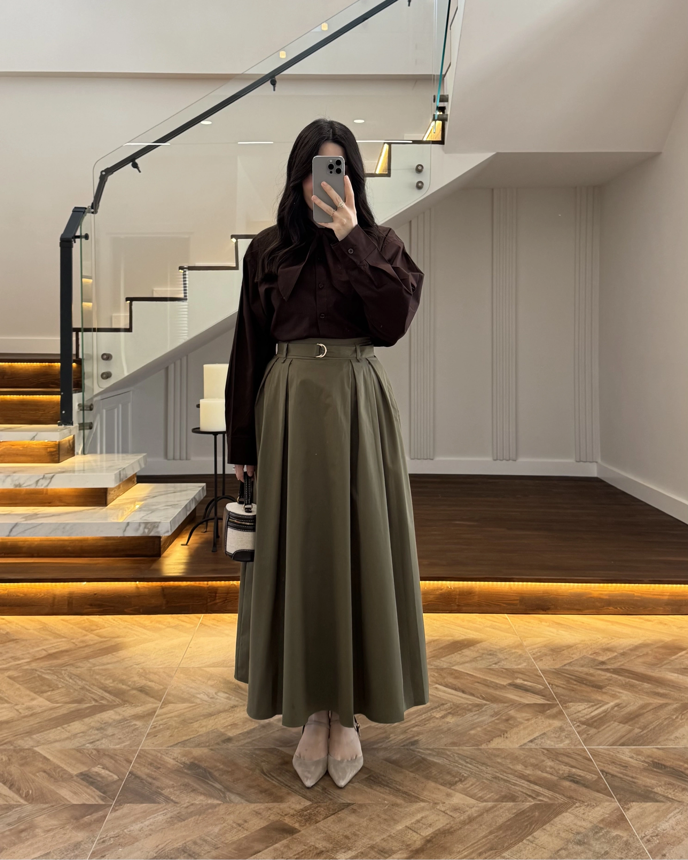 YEŞİL PİLELİ KEMERLİ ETEK -1287