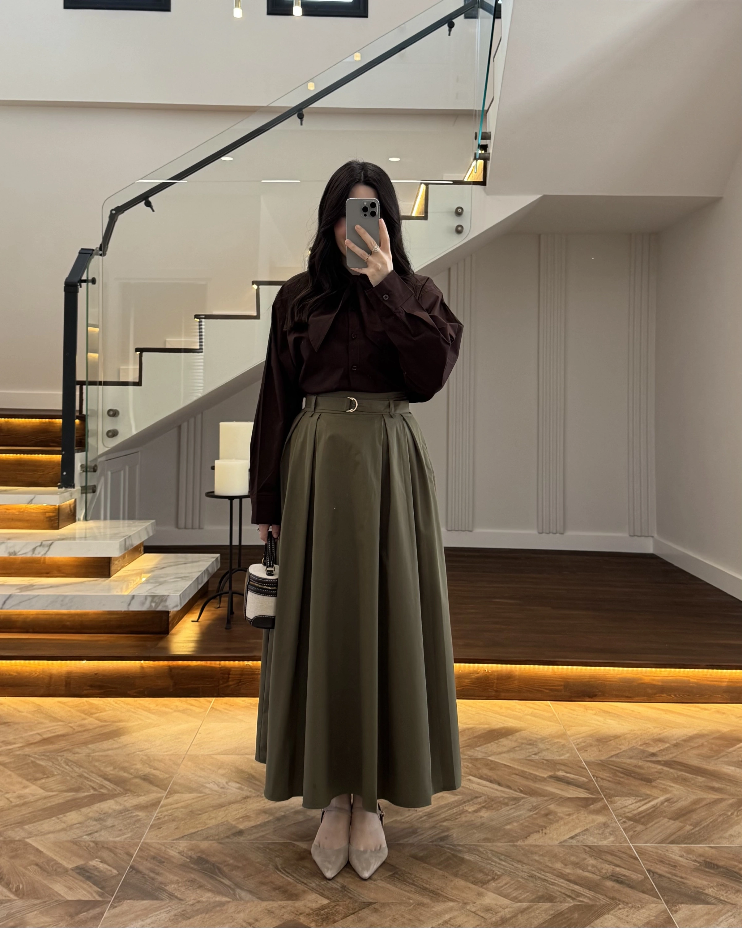 YEŞİL PİLELİ KEMERLİ ETEK -1287