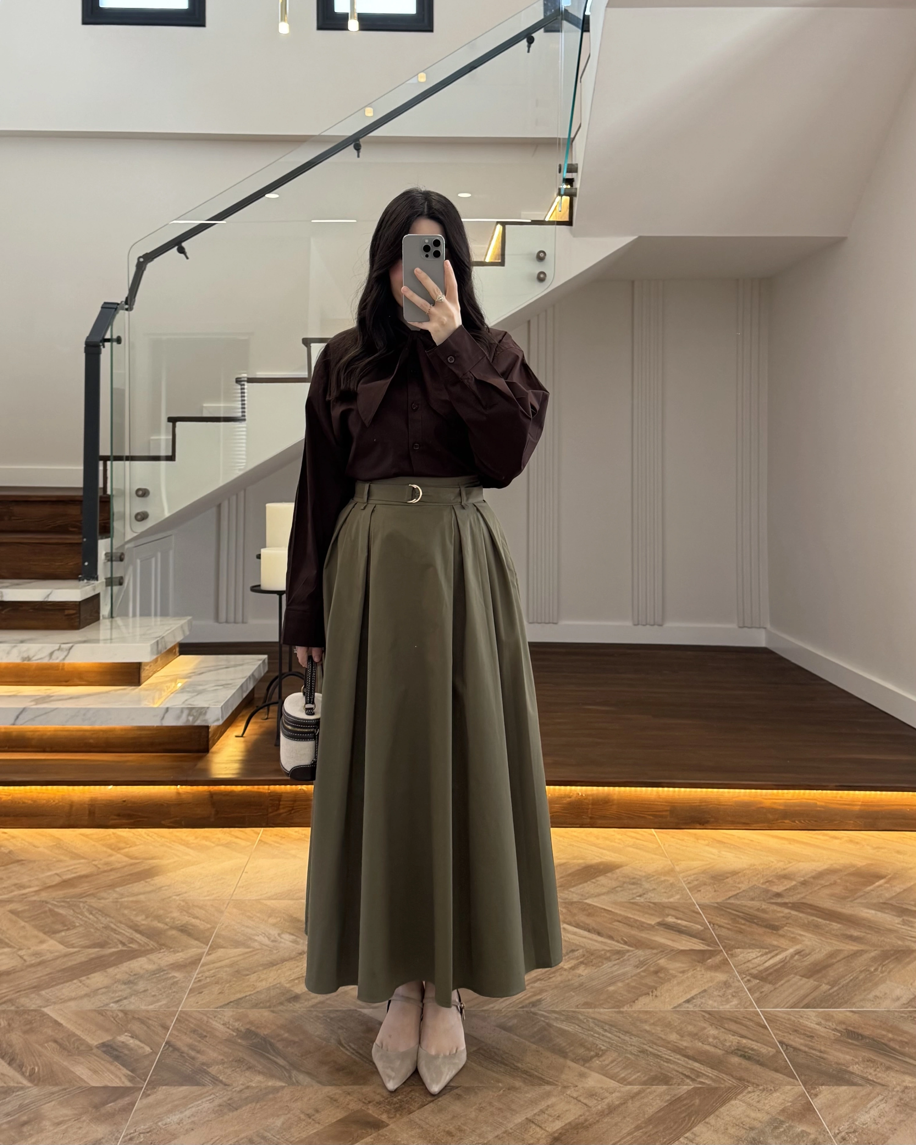 YEŞİL PİLELİ KEMERLİ ETEK -1287